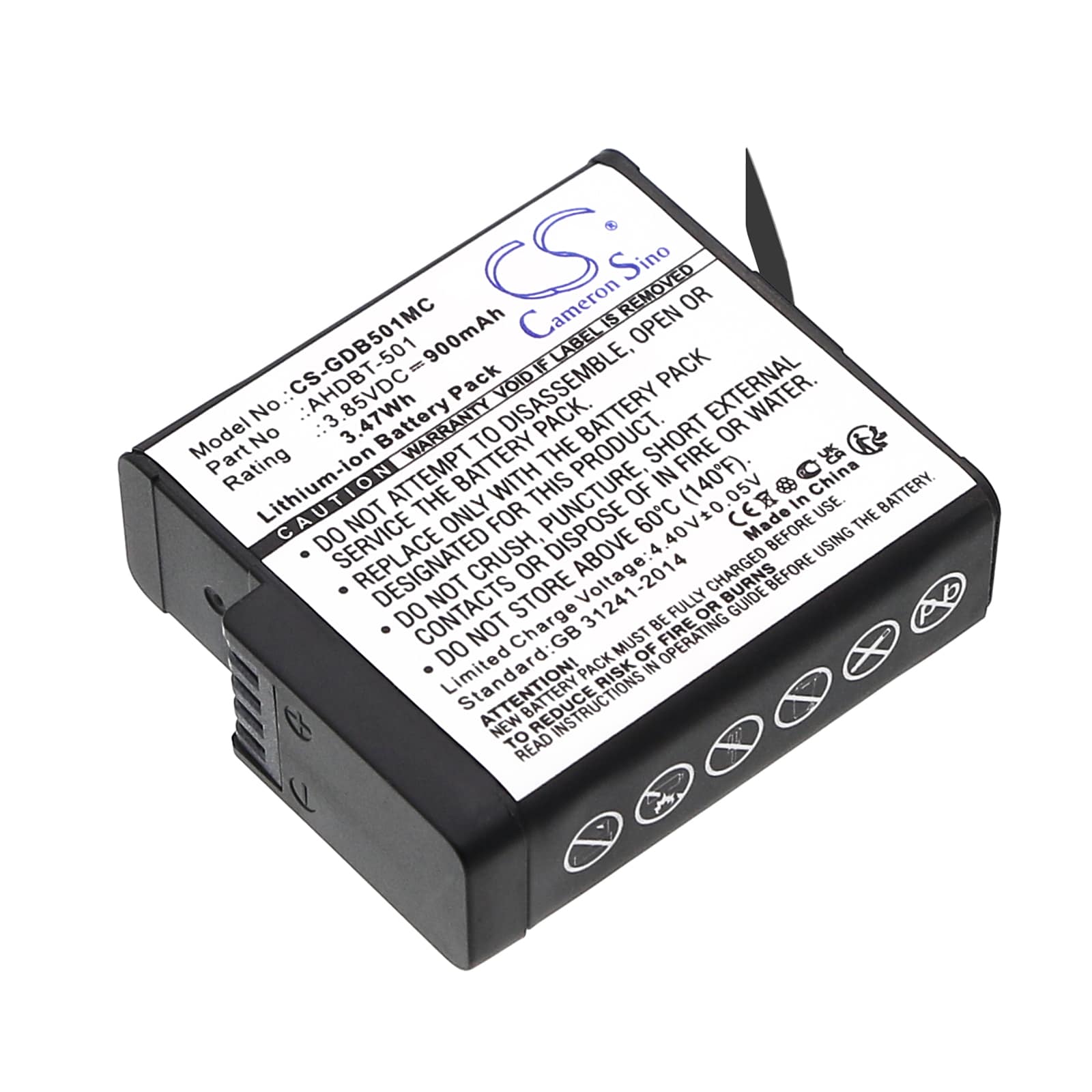 Batteri for kamera for GoPro Hero 5, CHDHX-501, ASST1 og andre.