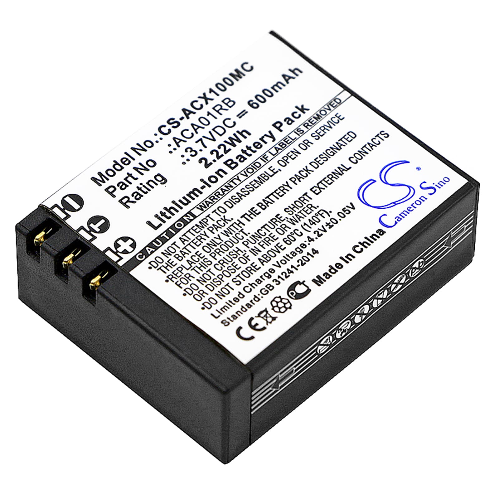 Batteri til kamera for ACTIVEON CX, CX HD, CX Gold