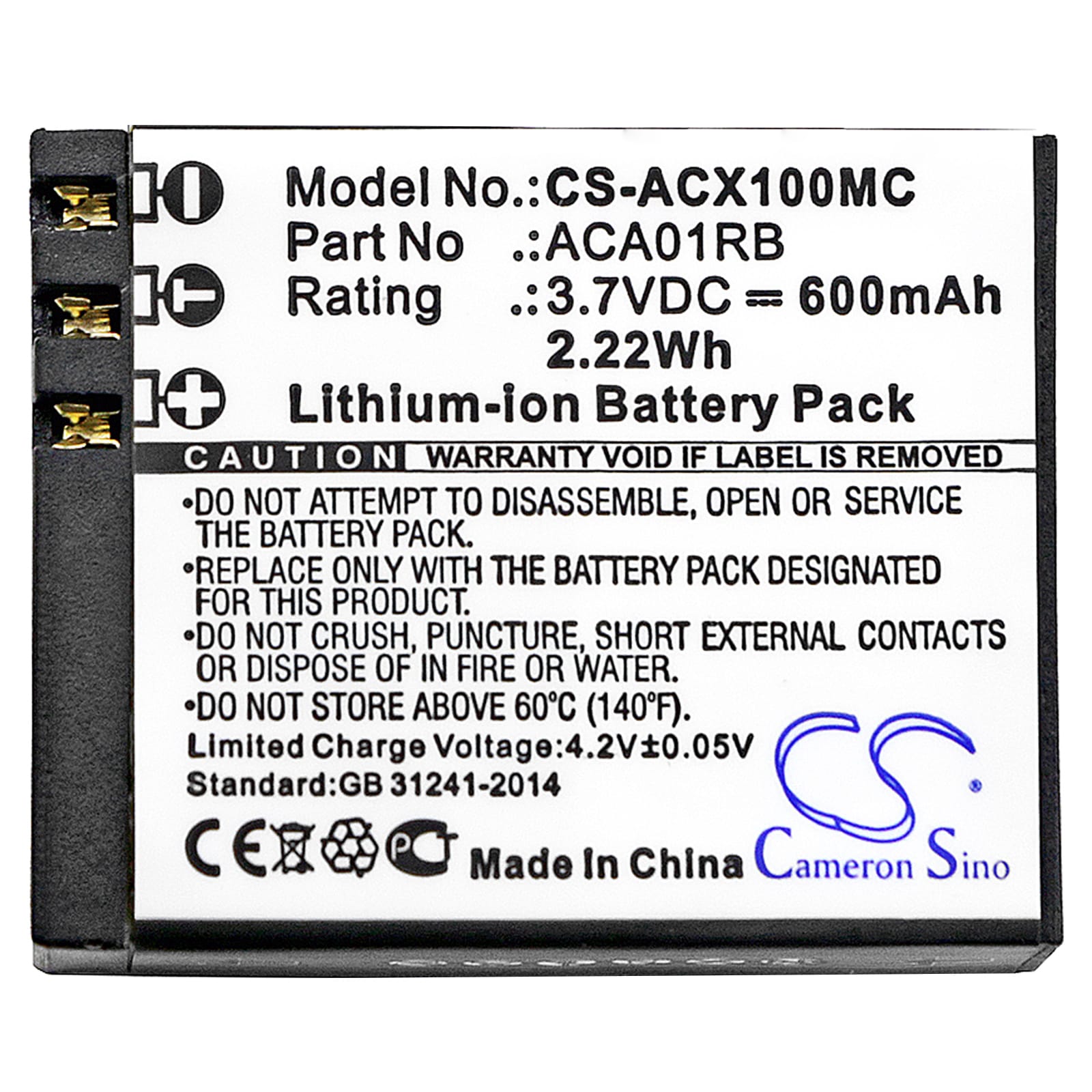 Batteri til kamera for ACTIVEON CX, CX HD, CX Gold