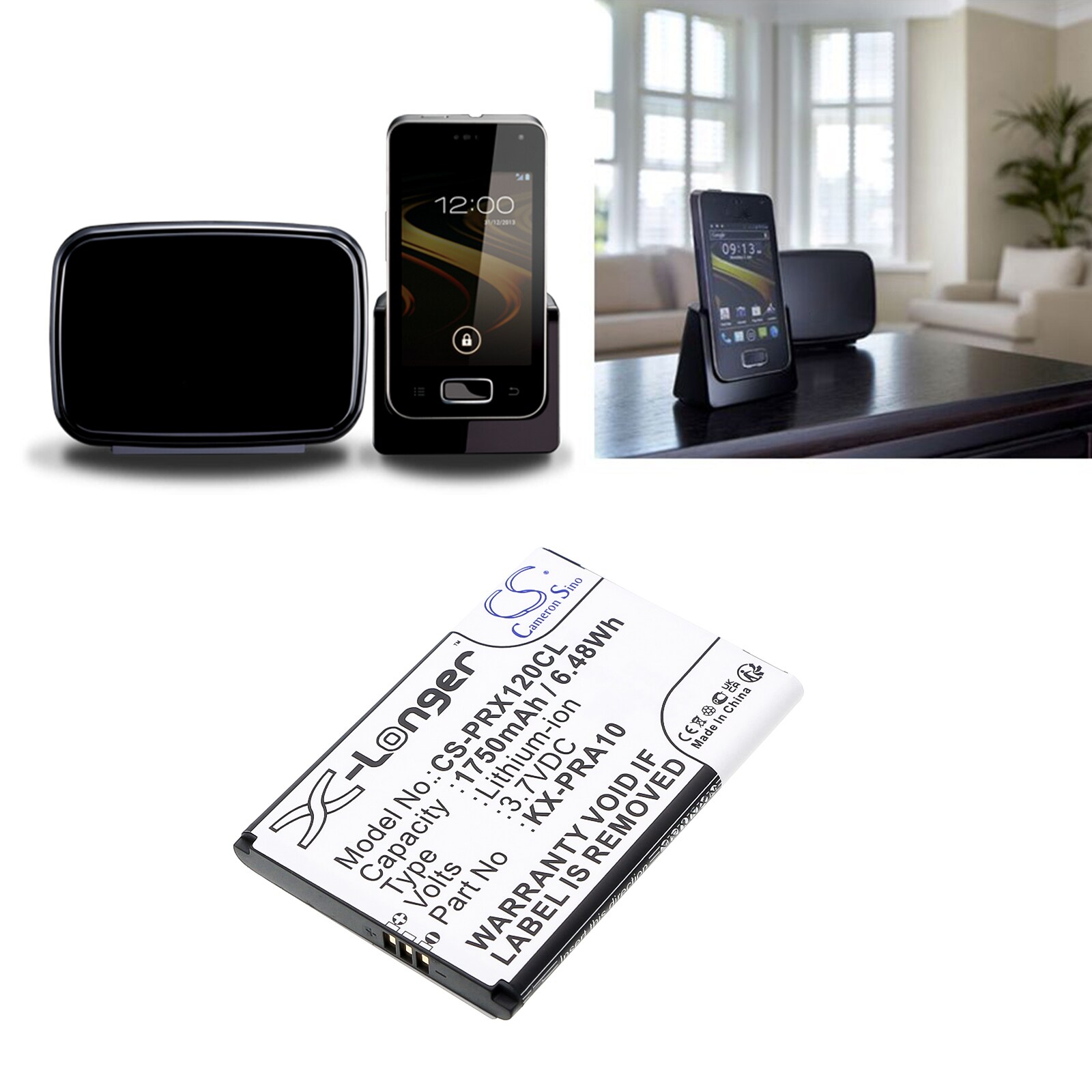 Batteri til trådløs telefon for Panasonic KX-PRX110, KX-PRX110GW, KX-PRX120 og andre.