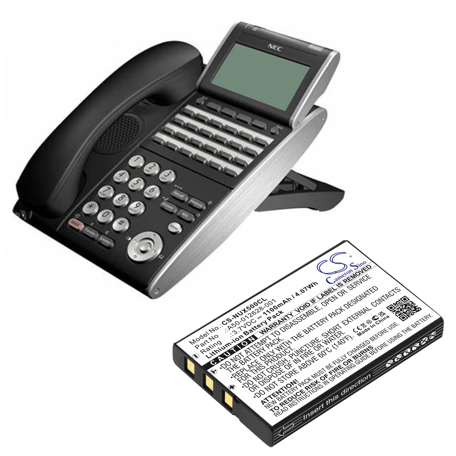 Batteri til trådløs telefon for NEC DT330, DTL-12BT-1, UX5000 DG-12e osv.
