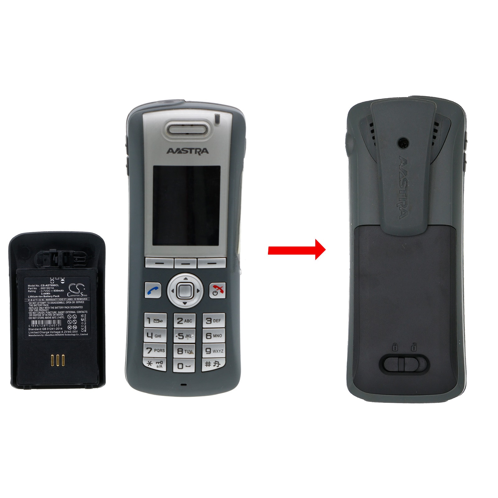 Batteri til trådløs telefon for Aastra DT690, DT692, DH4-BAAA/2B