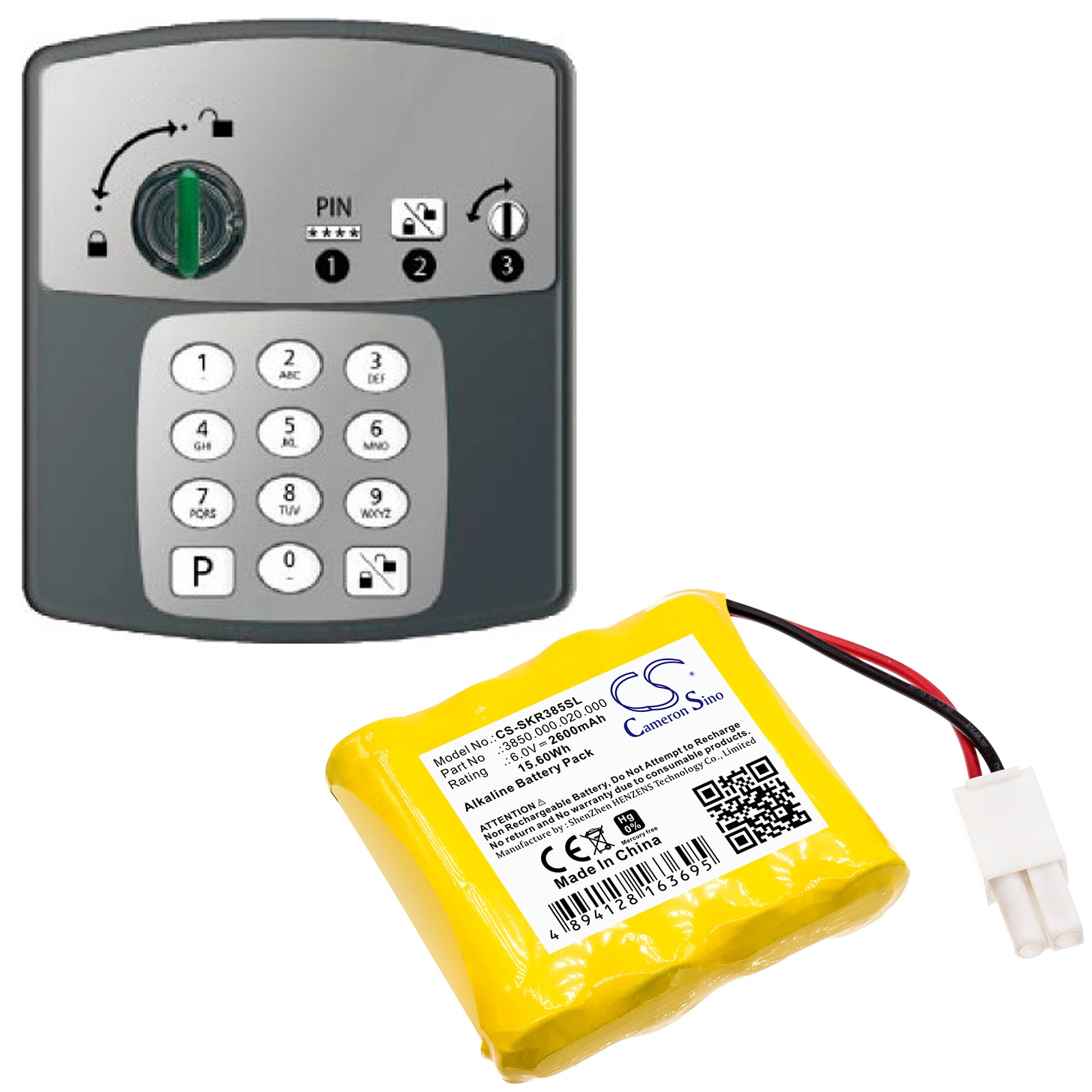 Batteri til dørlås for SAFE-O-KIEFER 3850.000.020.000, Safe-O-Pin Pincode
