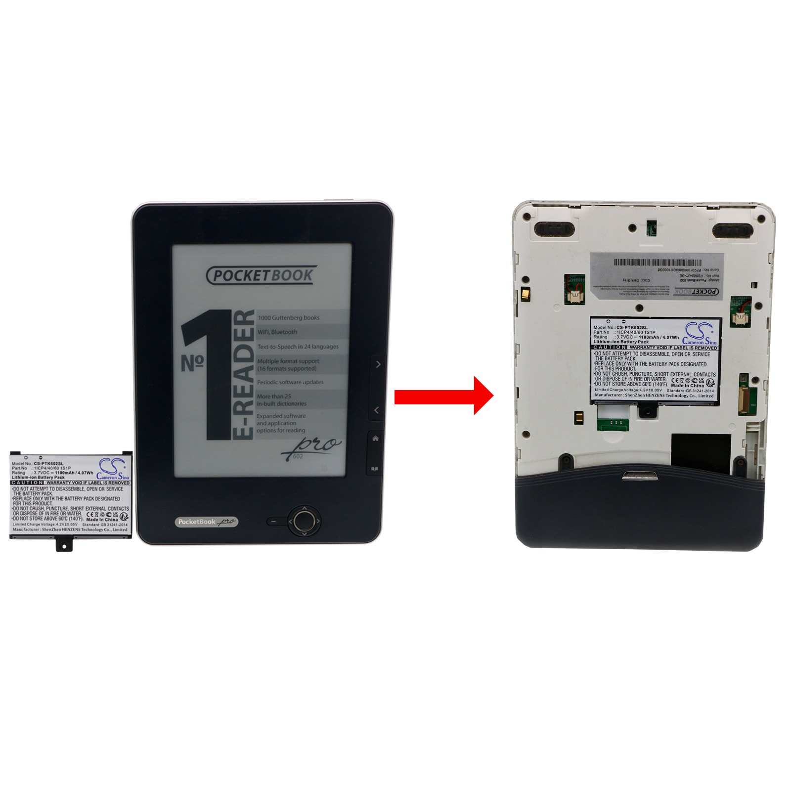 Batteri for e-bok, e-leser for Pocketbook Pro 602, Pro 603, Pro 902 osv.