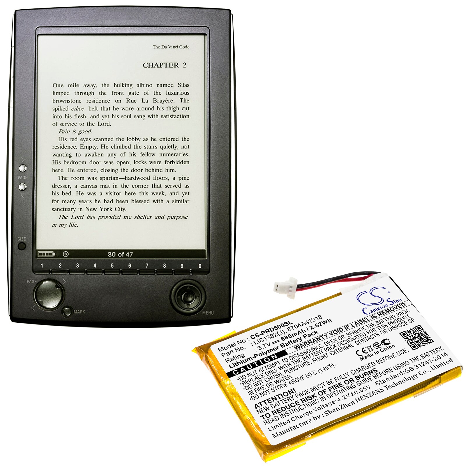 Batteri for e-bok, e-leser for Sony Portable Reader PRS-500, Portable Reader PRS-505 etc.