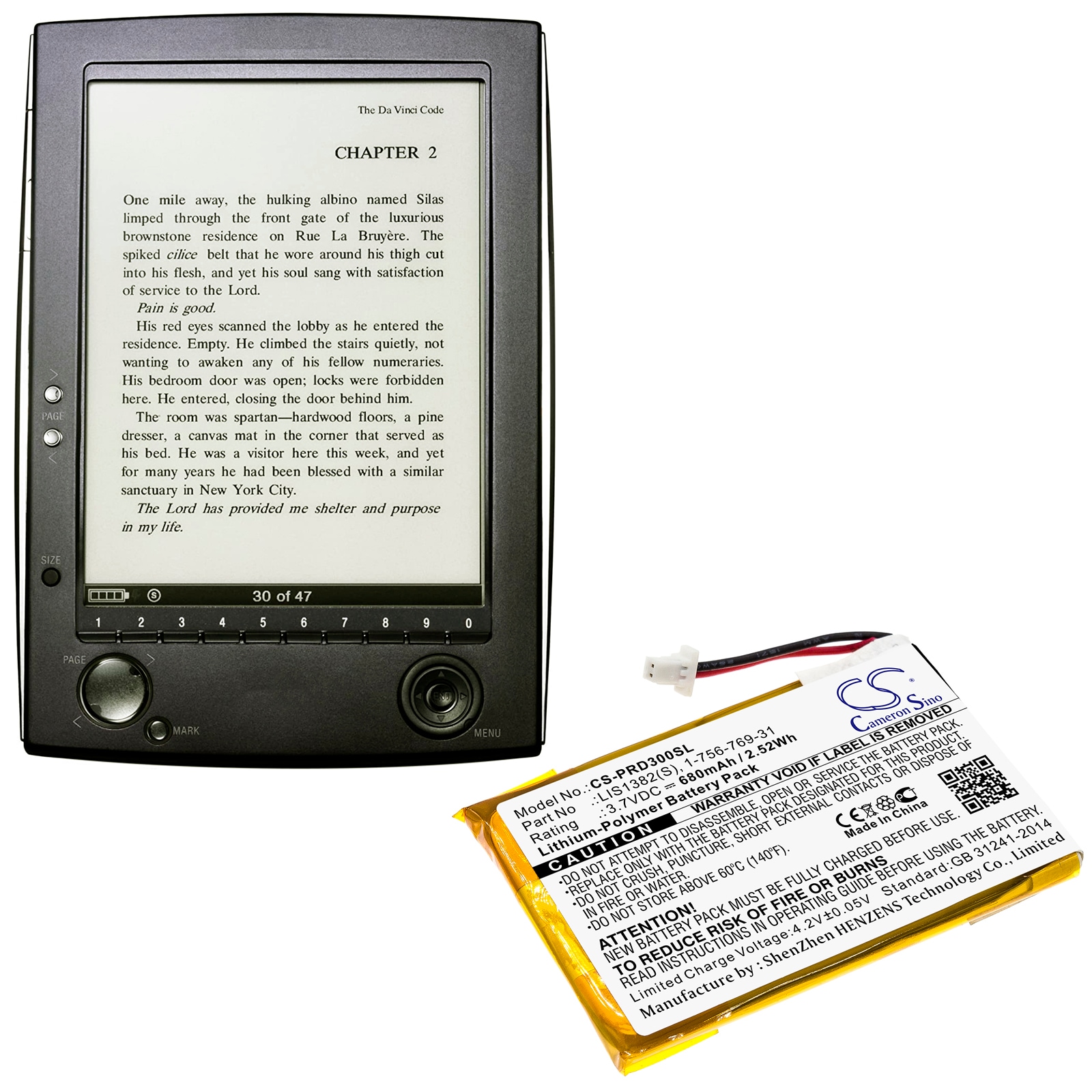 Batteri for e-bok, e-leser for Sony PRS-300, PRS-300SC, PRS-300RC etc.