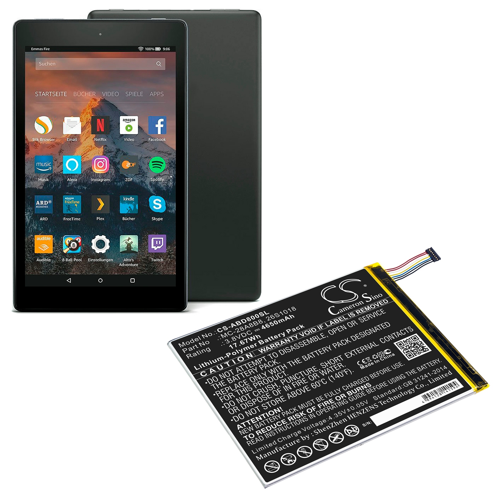 Batteri til nettbrett for Amazon Kindle Fire HD 8, PR53DC