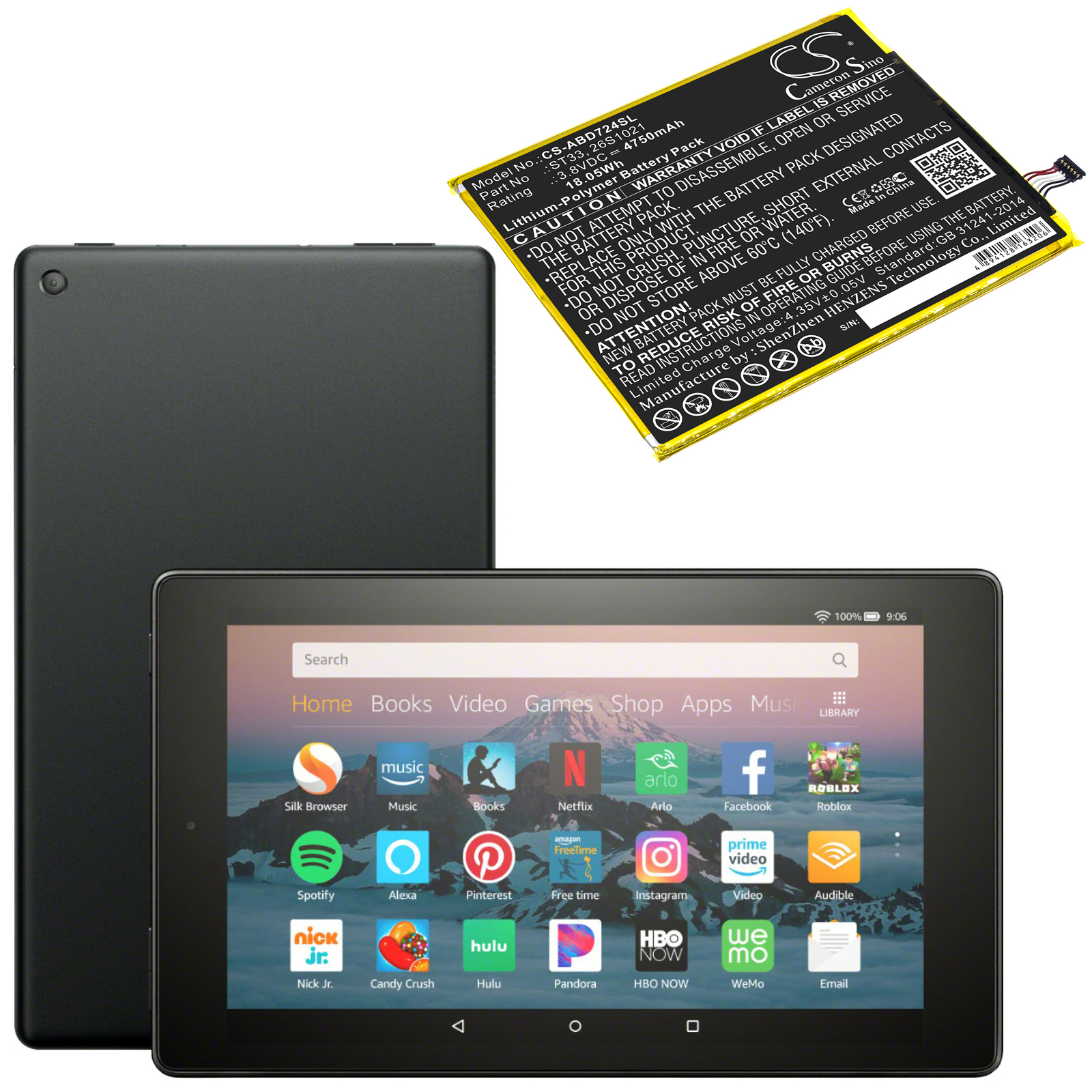 Batteri til nettbrett for Amazon Kindle Fire HD 8th, K72LL3, K72LL4