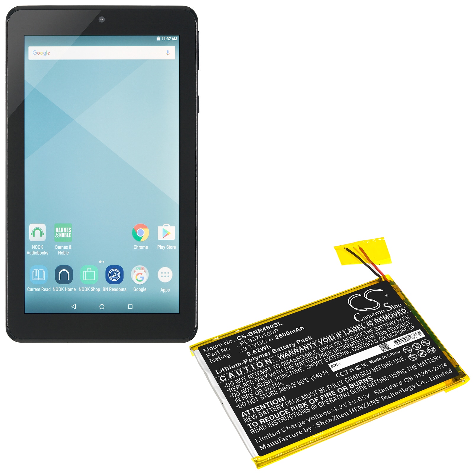 Nettbrettbatteri for Barnes & Noble Nook 7, BNTV460, BNTV450 og andre.