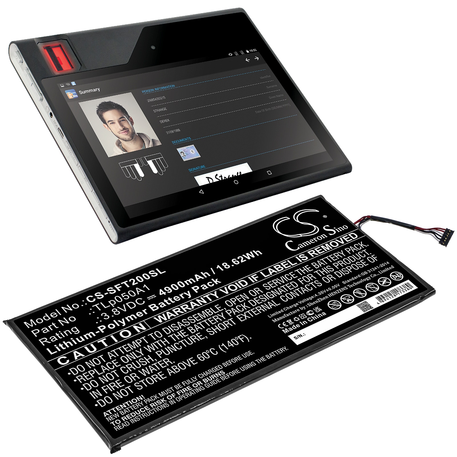 Batteri til nettbrett for IDEMIA MorphoTablet 2