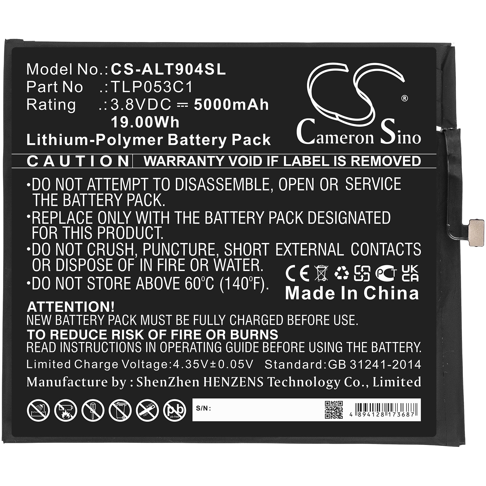 Batteri til nettbrett for Alcatel Tab 8, 9048S