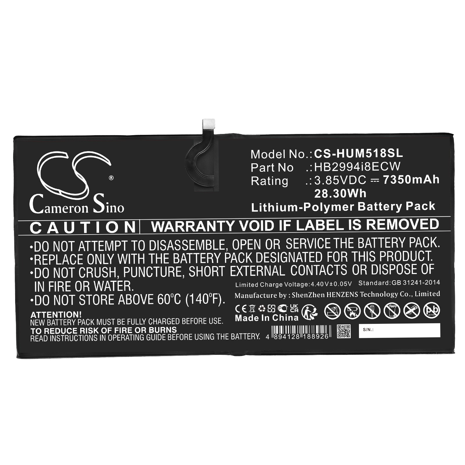 Nettbrettbatteri for Huawei MediaPad M5 10.8, CMR-AL09, MediaPad M5 Pro 10.8 og andre.