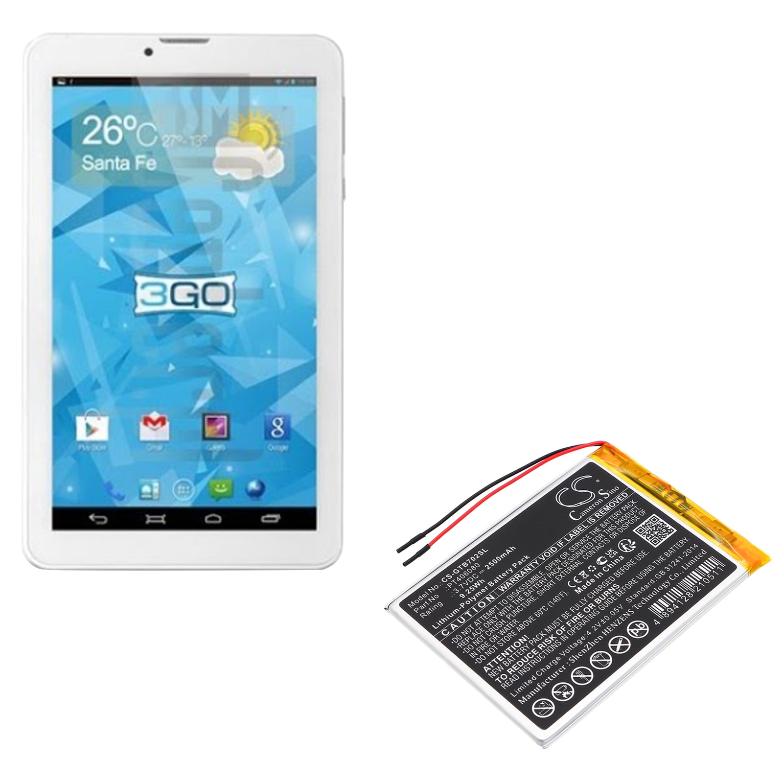 Batteri til nettbrett for 3GO GT7002, Geotab 7