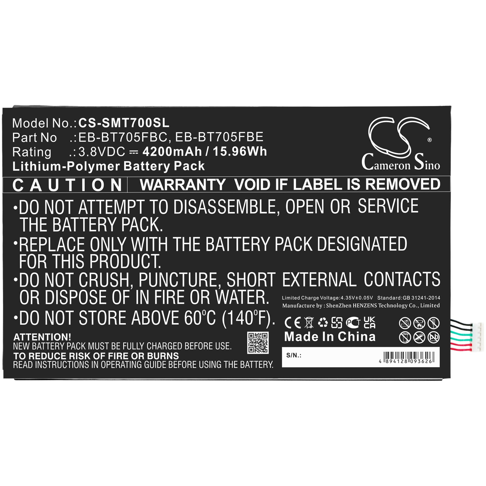 Batteri til nettbrett for Samsung Galaxy Tab S 8.4, SM-T700, SM-T705 og andre.