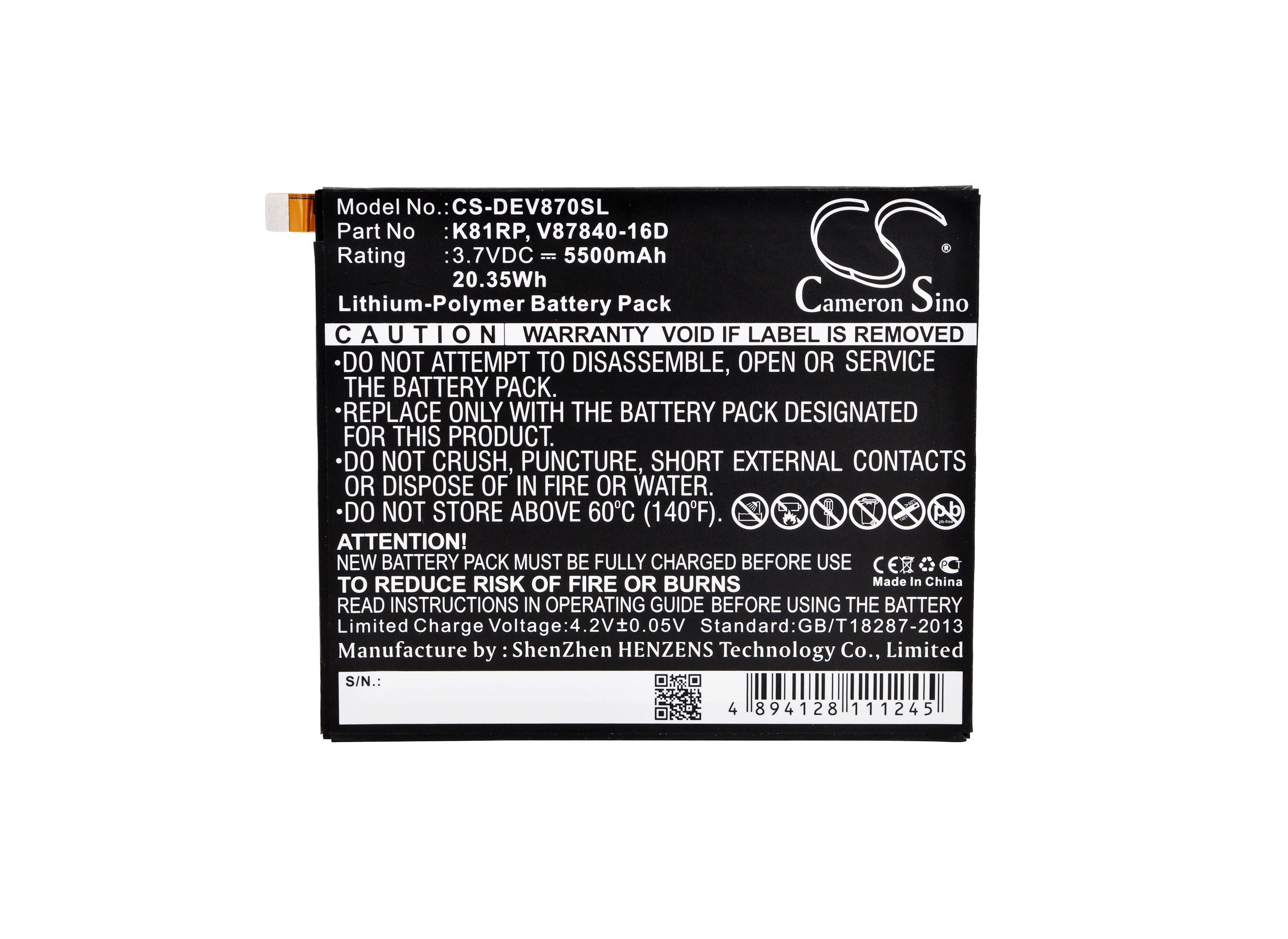 Batteri til nettbrett for DELL Venue 8 7000, Venue 8 7840, V87840-16D