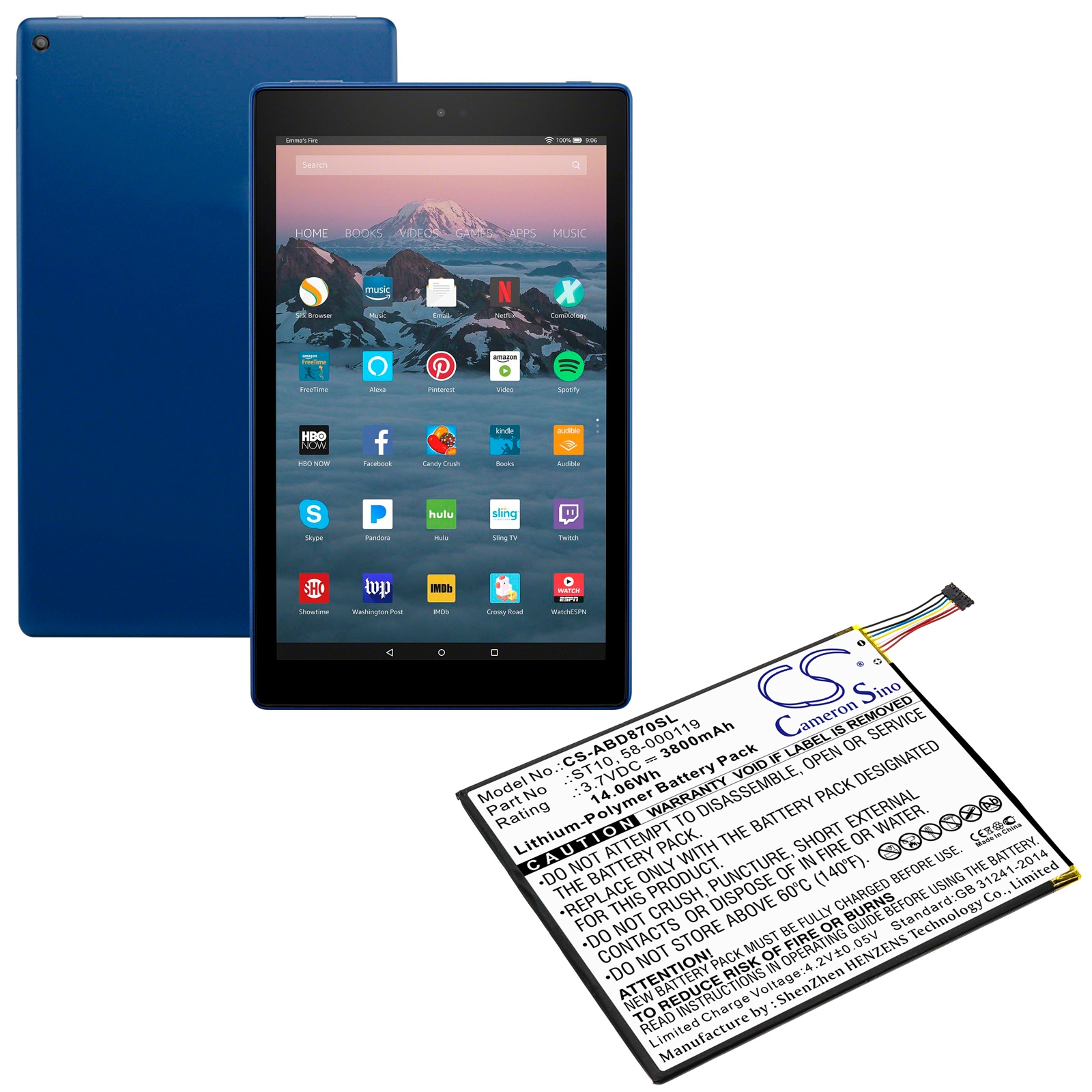 Batteri til nettbrett for Amazon Kindle Fire HD 10, Kindle Fire HD 10.1, SR87CV og andre.