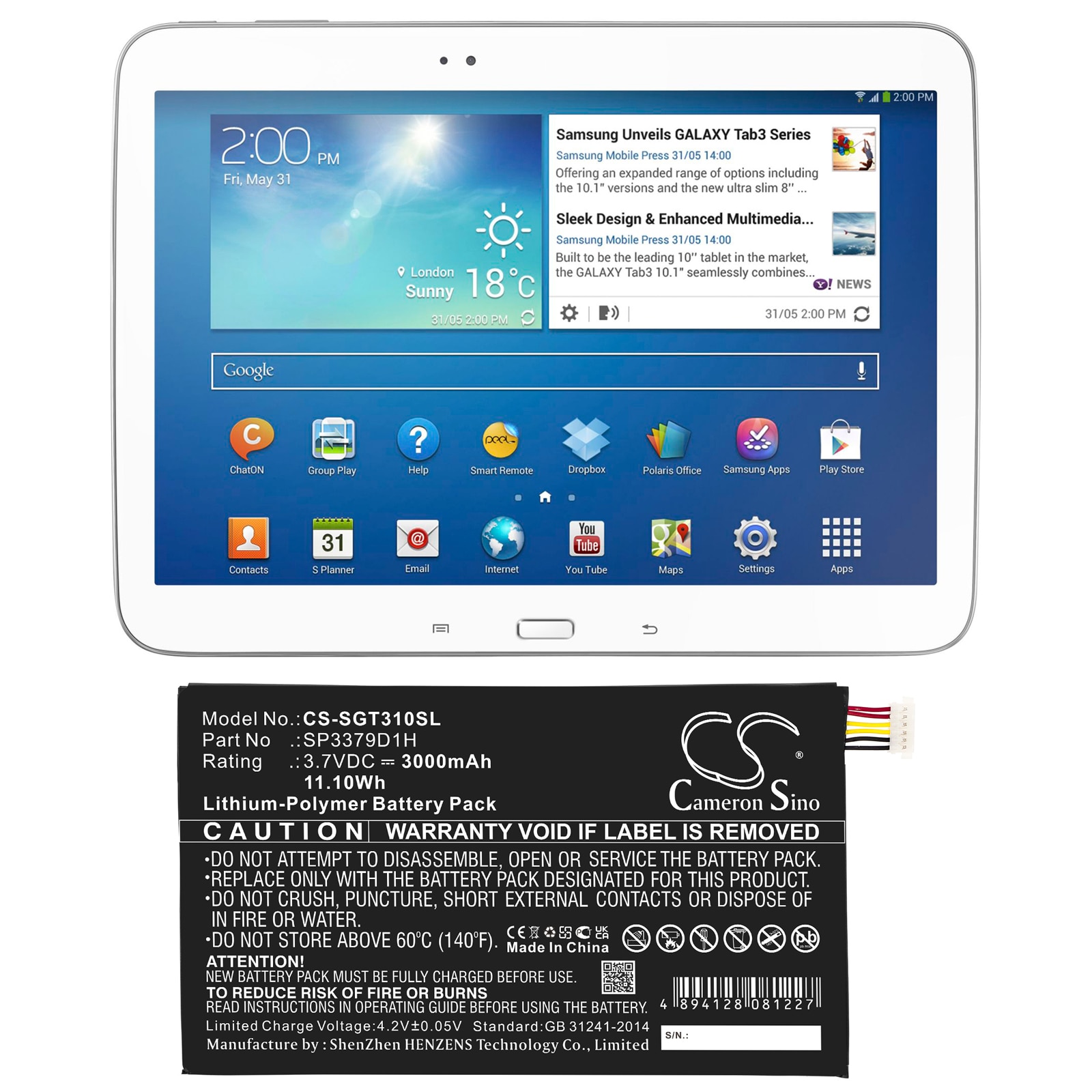 Batteri til nettbrett for Samsung Galaxy Tab3, Galaxy Tab 3, SM-T310 og andre.