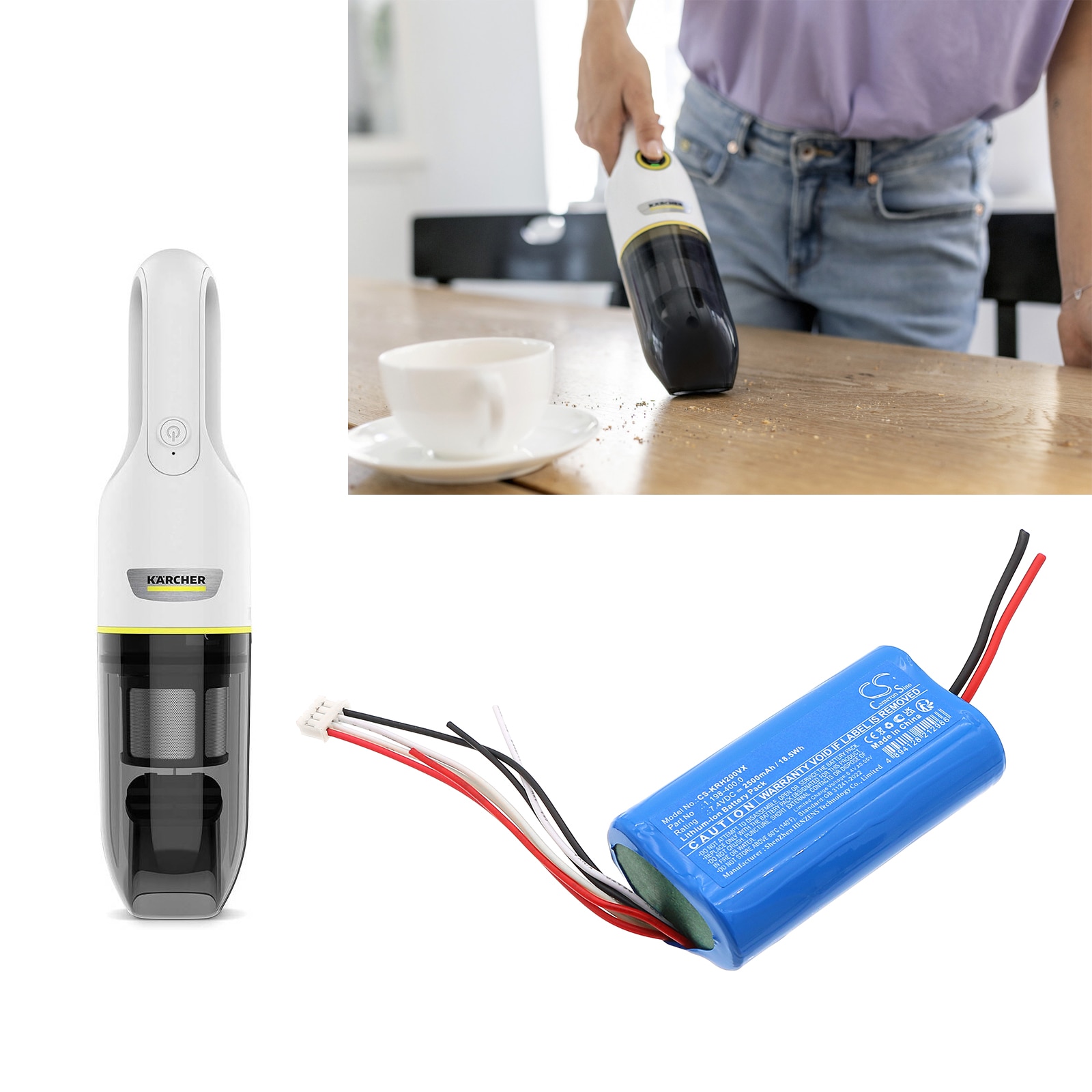 Batteri for støvsuger til Karcher 1.198-400.0, VCH2