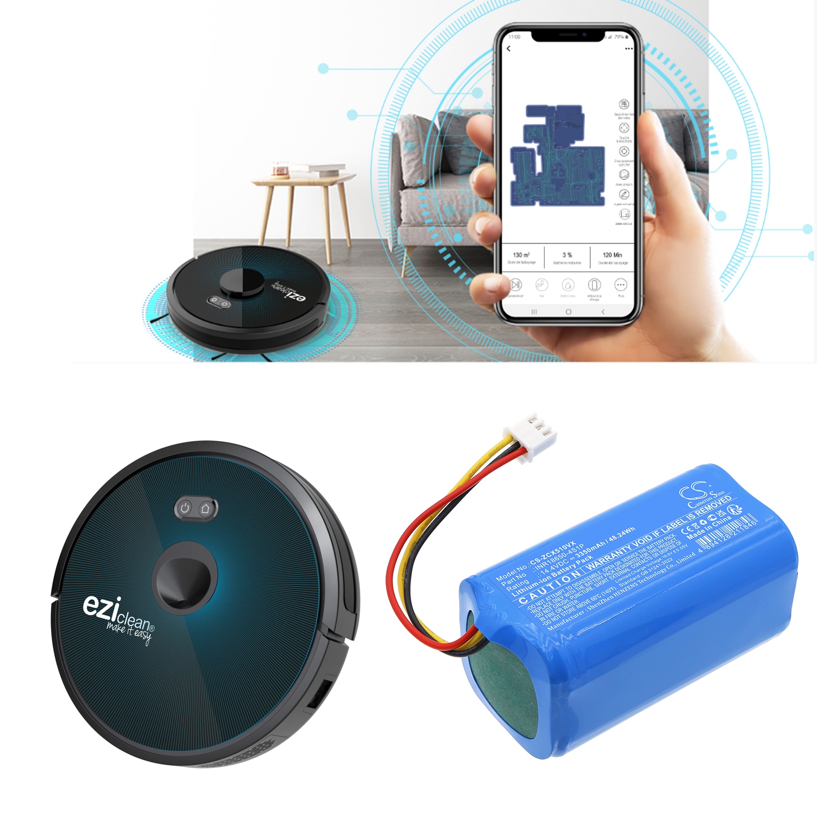 Batteri for støvsuger til EZIclean Aqua connect S200, Aqua connect S250 osv.