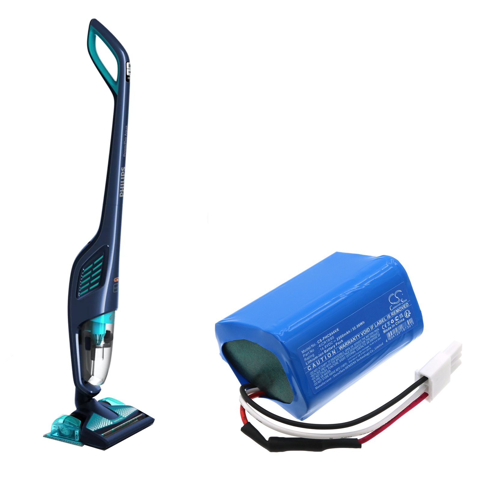Batteri for støvsuger til Philips PowerPro Aqua FC6400, FC6400/01, FC6401/01 og andre.