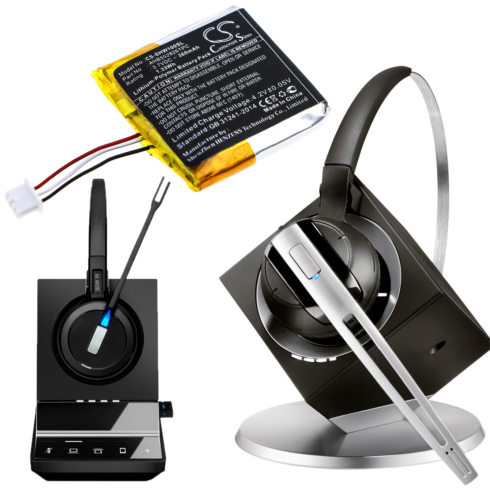 Batteri til trådløst hodesett for Sennheiser SDW 10, SDW 10 HS, SDW 5013 og andre.