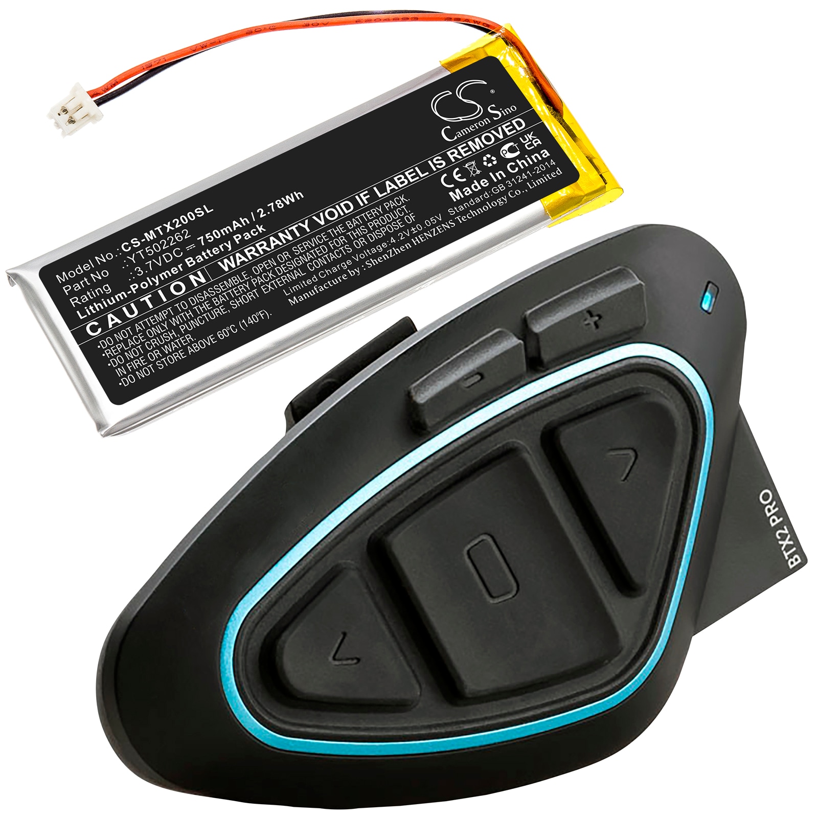 Batteri til trådløst hodesett for Midland BTX2 Pro, BTX1 Pro, BTX1 Pro S og andre
