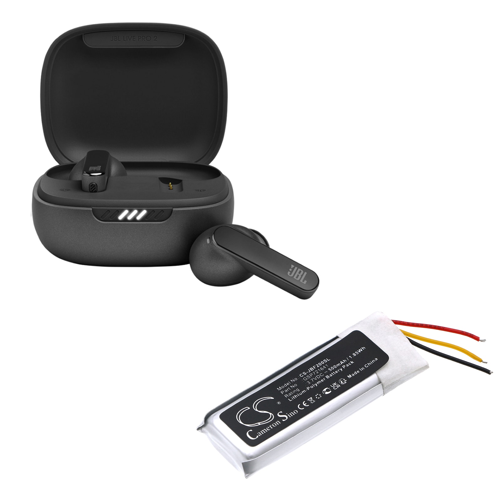 Batteri til trådløst hodesett for JBL Live Pro 2 Ladeveske