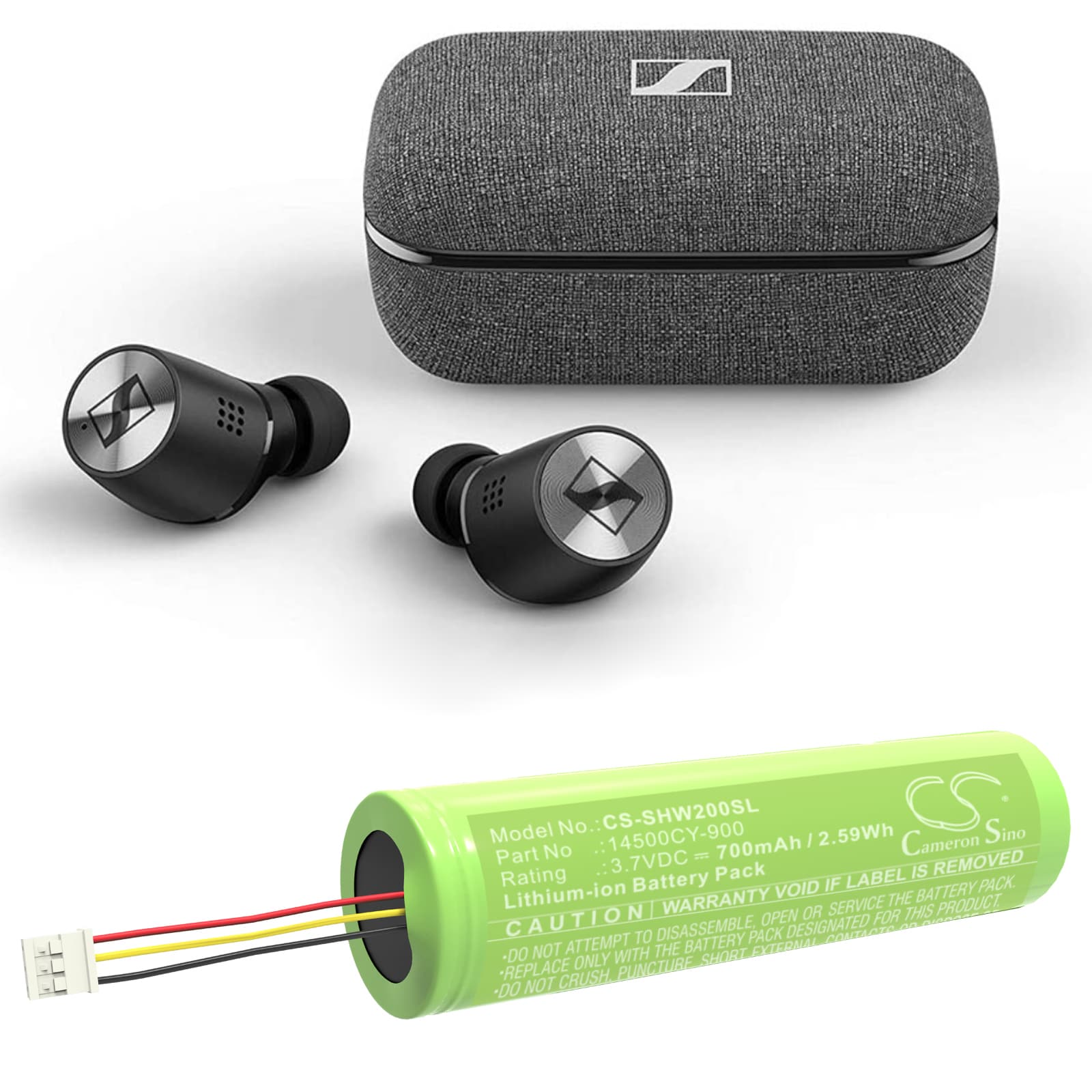 Batteri til trådløst hodesett for Sennheiser Momentum TW2 Ladeetui
