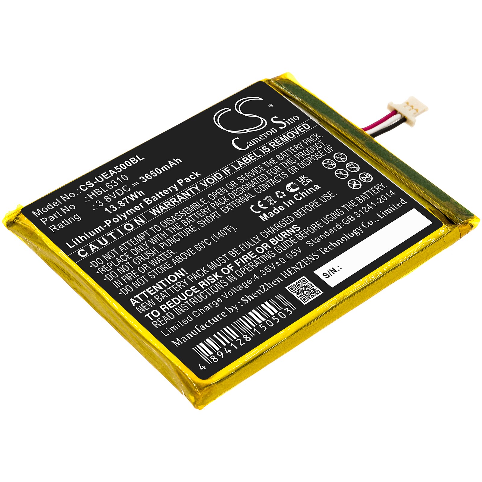 Batteri til strekkodeskanner for Unitech EA500, EA502, EA506 osv.