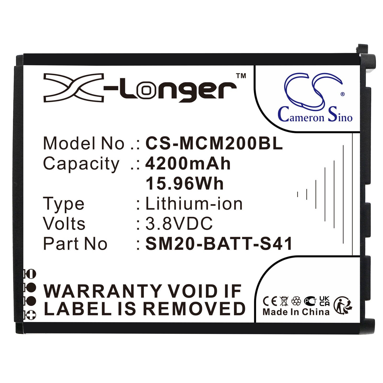 Batteri til strekkodeskanner for M3 Mobile SM20, SM20 X