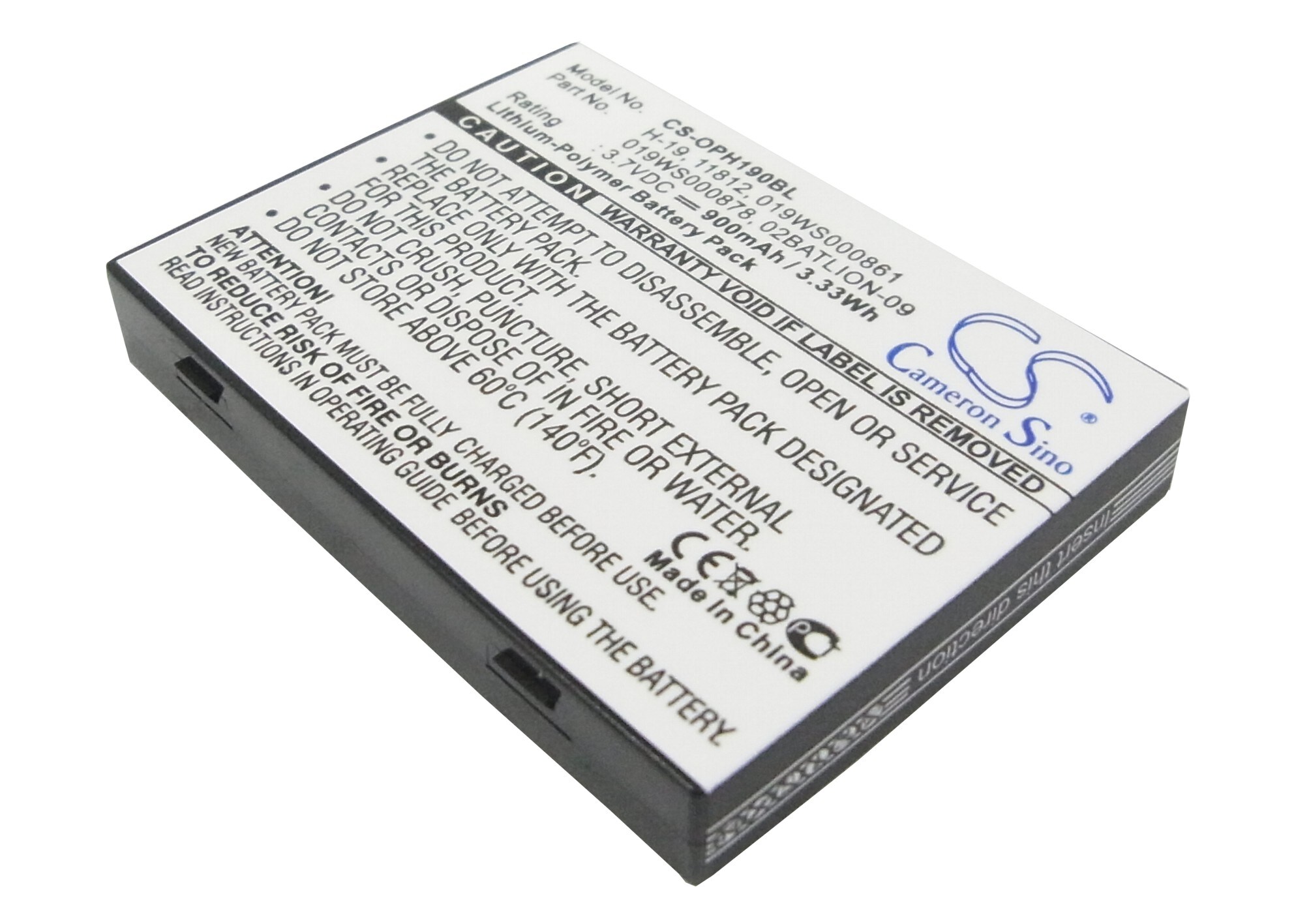 Batteri til strekkodeskanner for Opticon H-19, H-19a, H-19d osv.