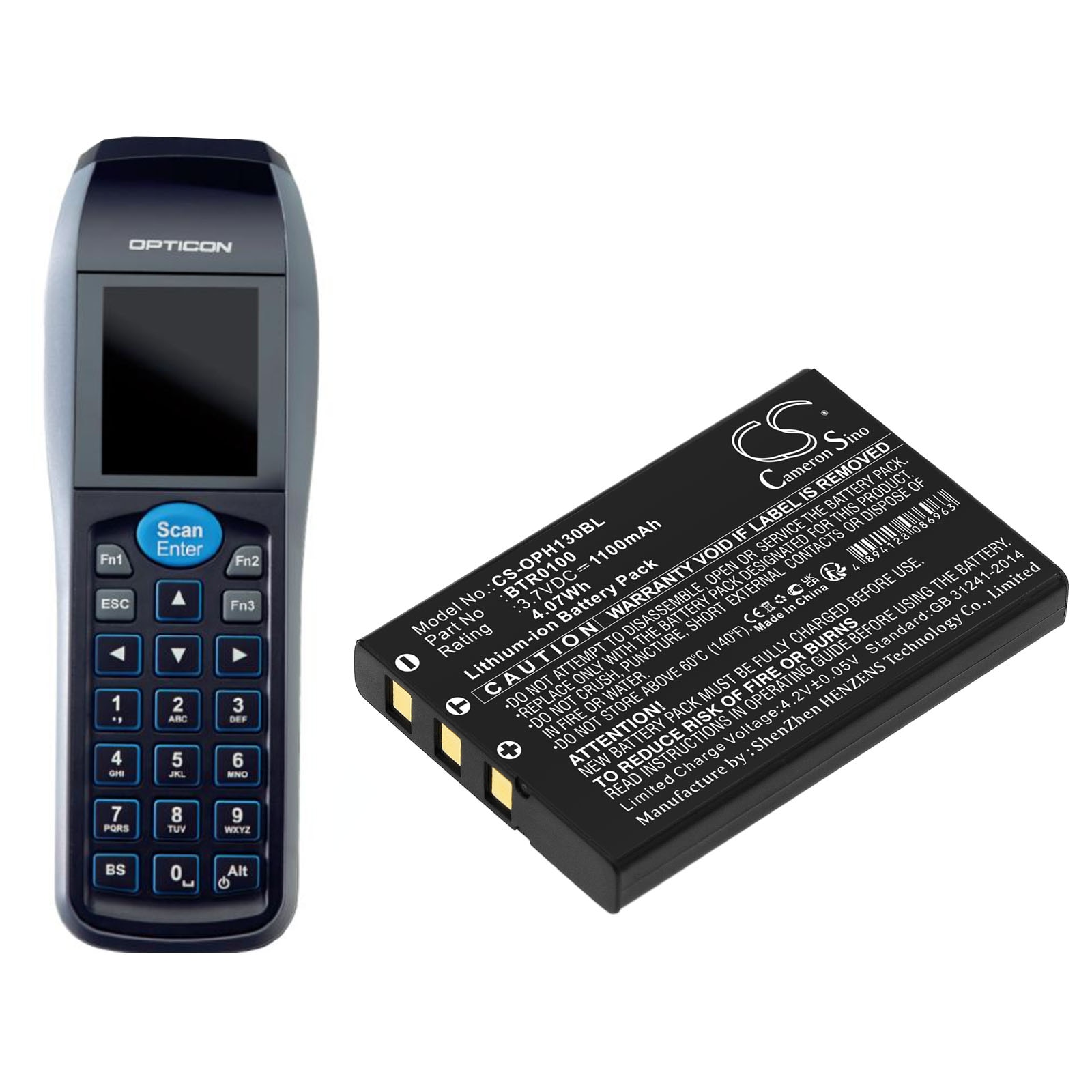 Batteri til strekkodeskanner for Opticon PX001, OPH-3001, OPL-9815 osv.
