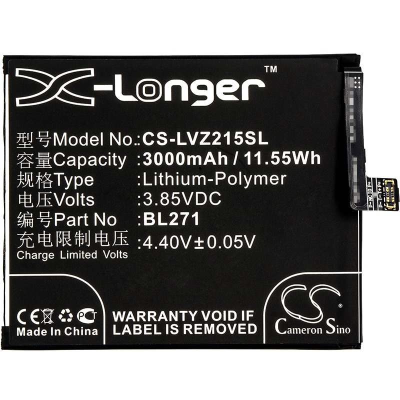Batteri for SmartPhone, Mobil for Lenovo ZUK Edge, Z2151, ZUK Edge Premium Edition og andre.