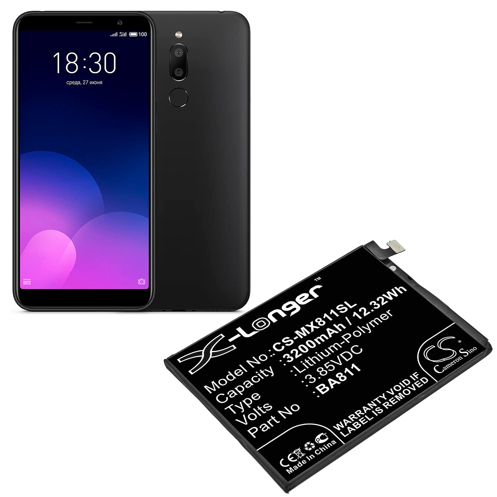 Batteri for SmartPhone, mobil for Meizu M6T, M811, M811T og andre.