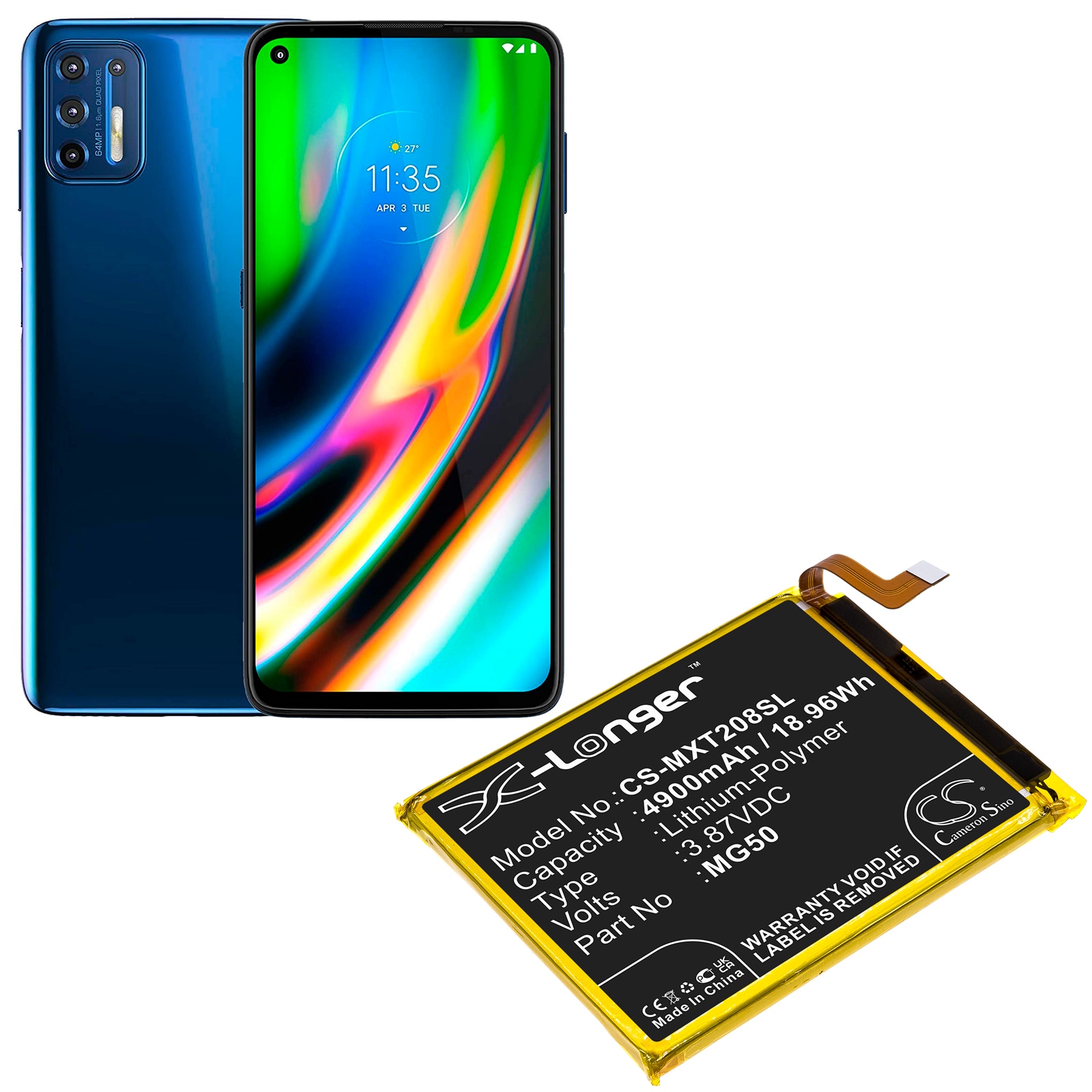 Batteri for SmartPhone, Mobil for Motorola Moto G9 Plus, Moto G9 Plus 2020, XT2087-1 og andre.