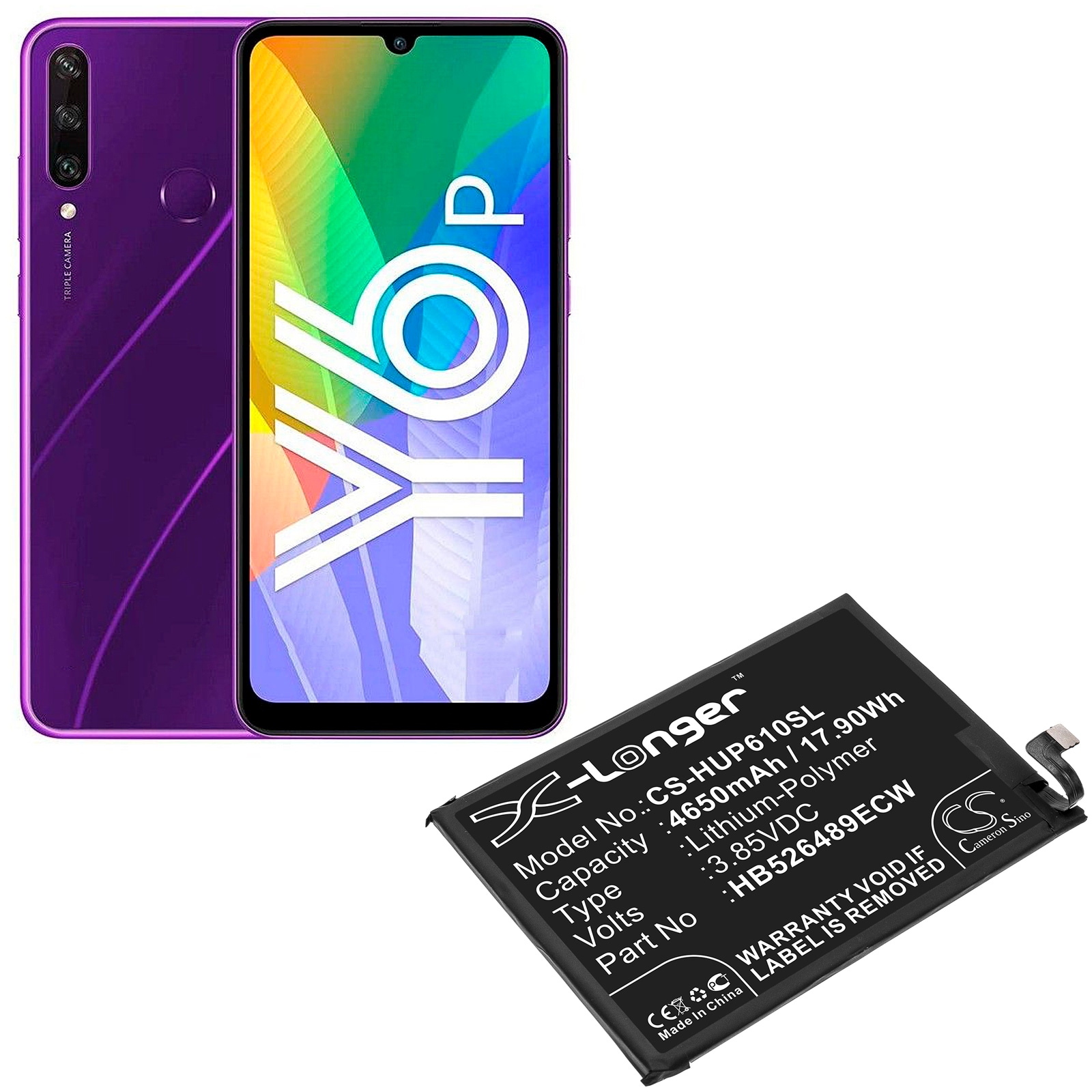 Batteri for SmartPhone, Mobil for Huawei Y6p, MED-LX9, MED-L29 og andre.