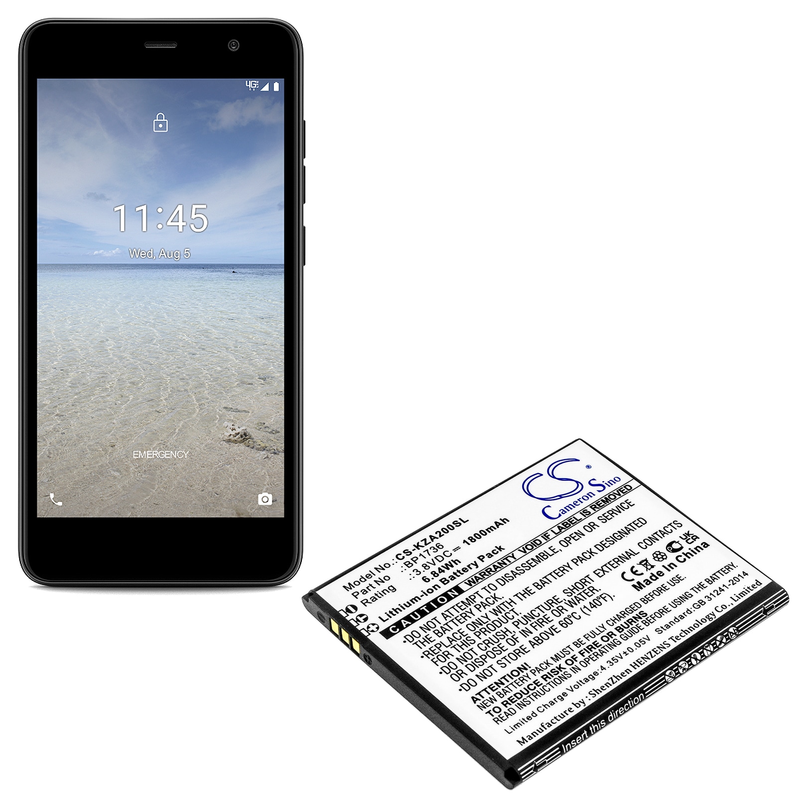 Batteri til smarttelefon, mobil for Kazuna eTalk MYFLIX, KAZN20, KAZN20PP