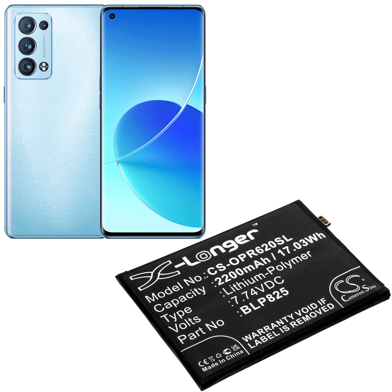 Batteri for smarttelefon, mobil for OPPO Reno6 Pro, Reno5 Pro+