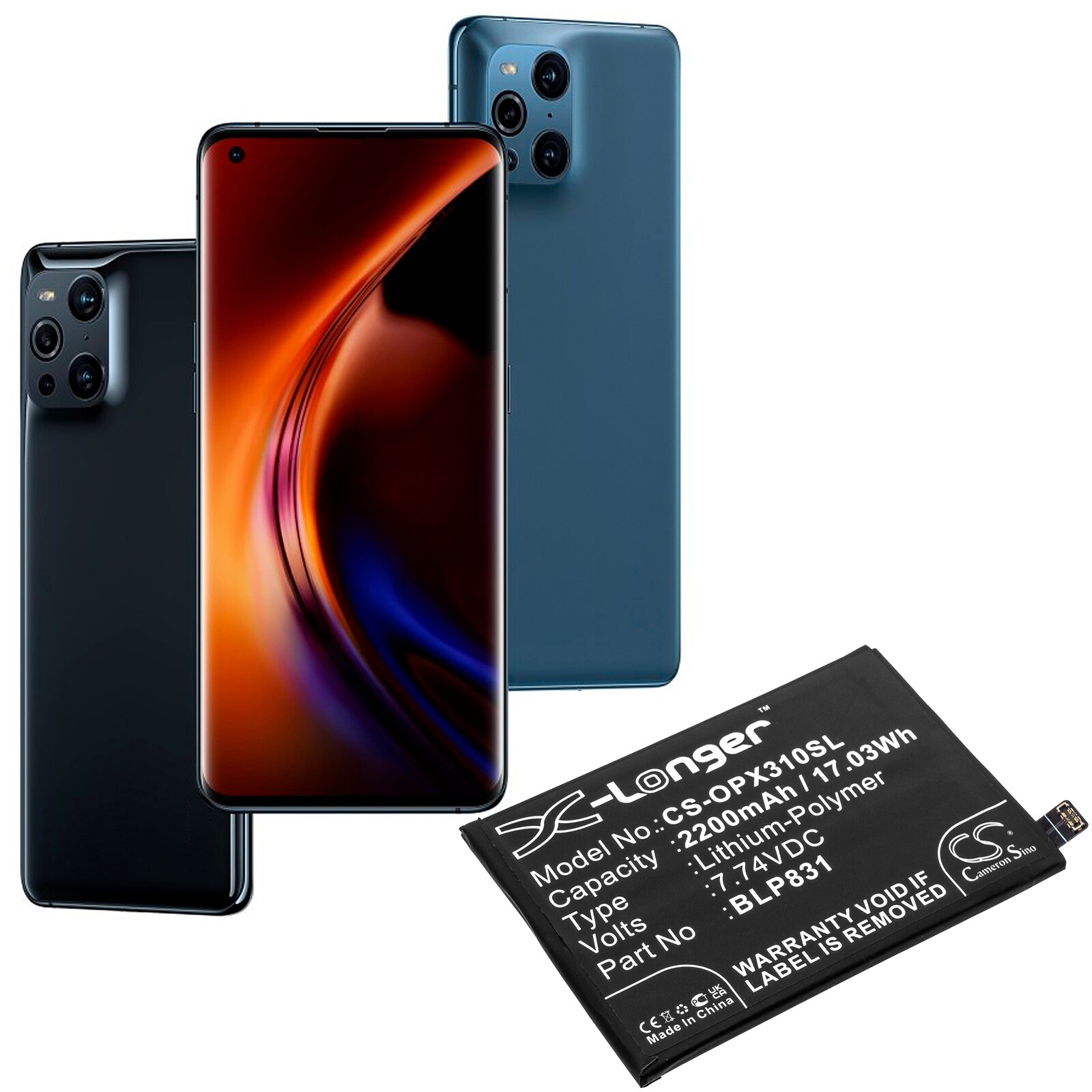 Batteri for SmartPhone, Mobil for OPPO Find X3 Pro, PEEM00, CPH2173 og andre.