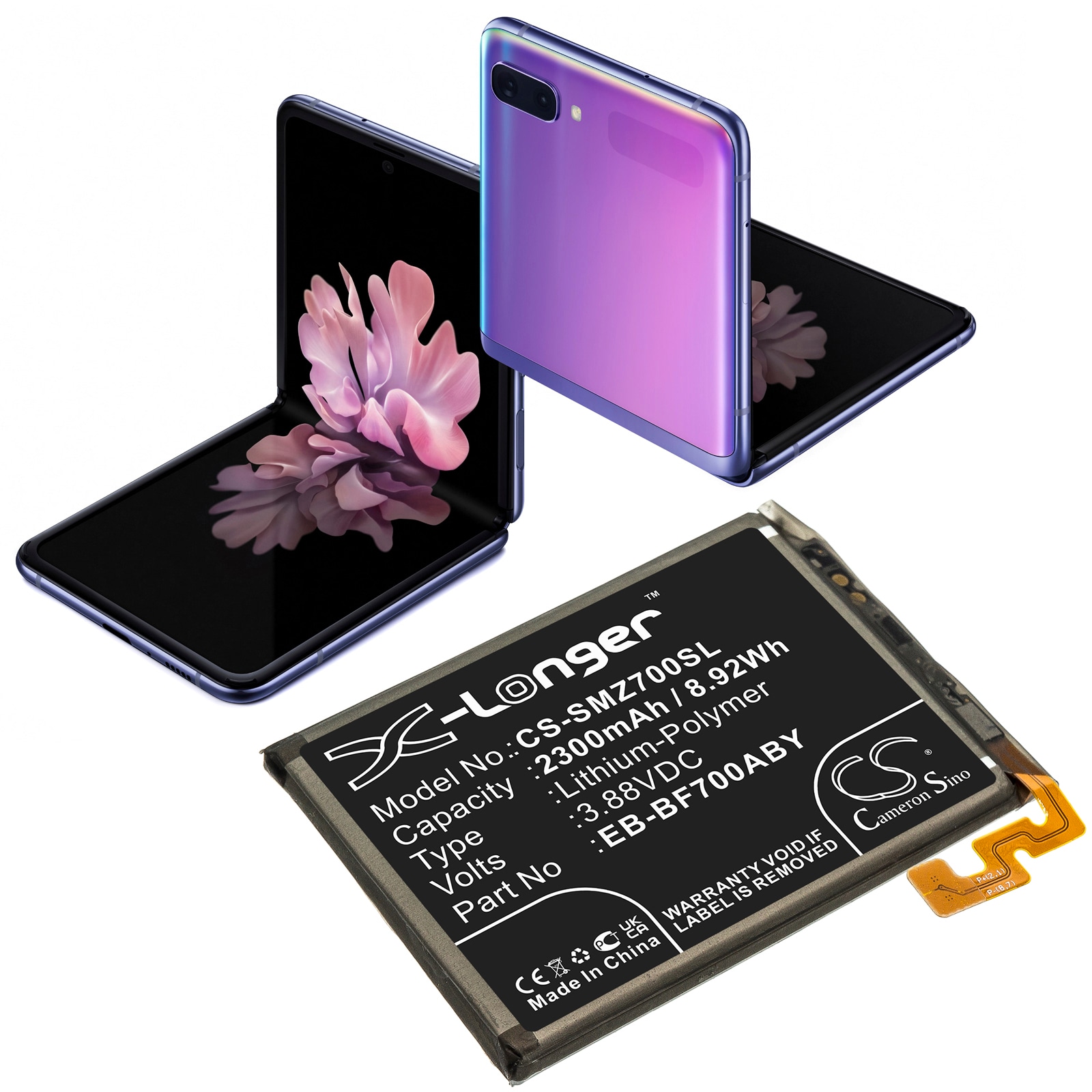 Batteri for SmartPhone, Mobil for Samsung Galaxy Z Flip, SM-F7000, SM-F700W/DS og andre.