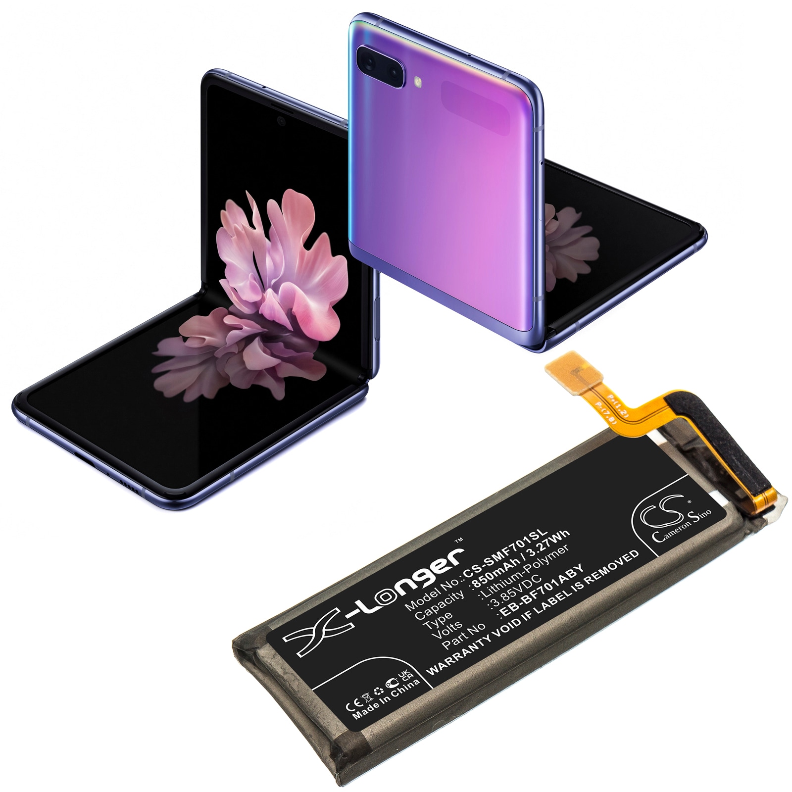 Batteri for SmartPhone, Mobil for Samsung Galaxy Z Flip, SM-F7000, SM-F700W/DS og andre.