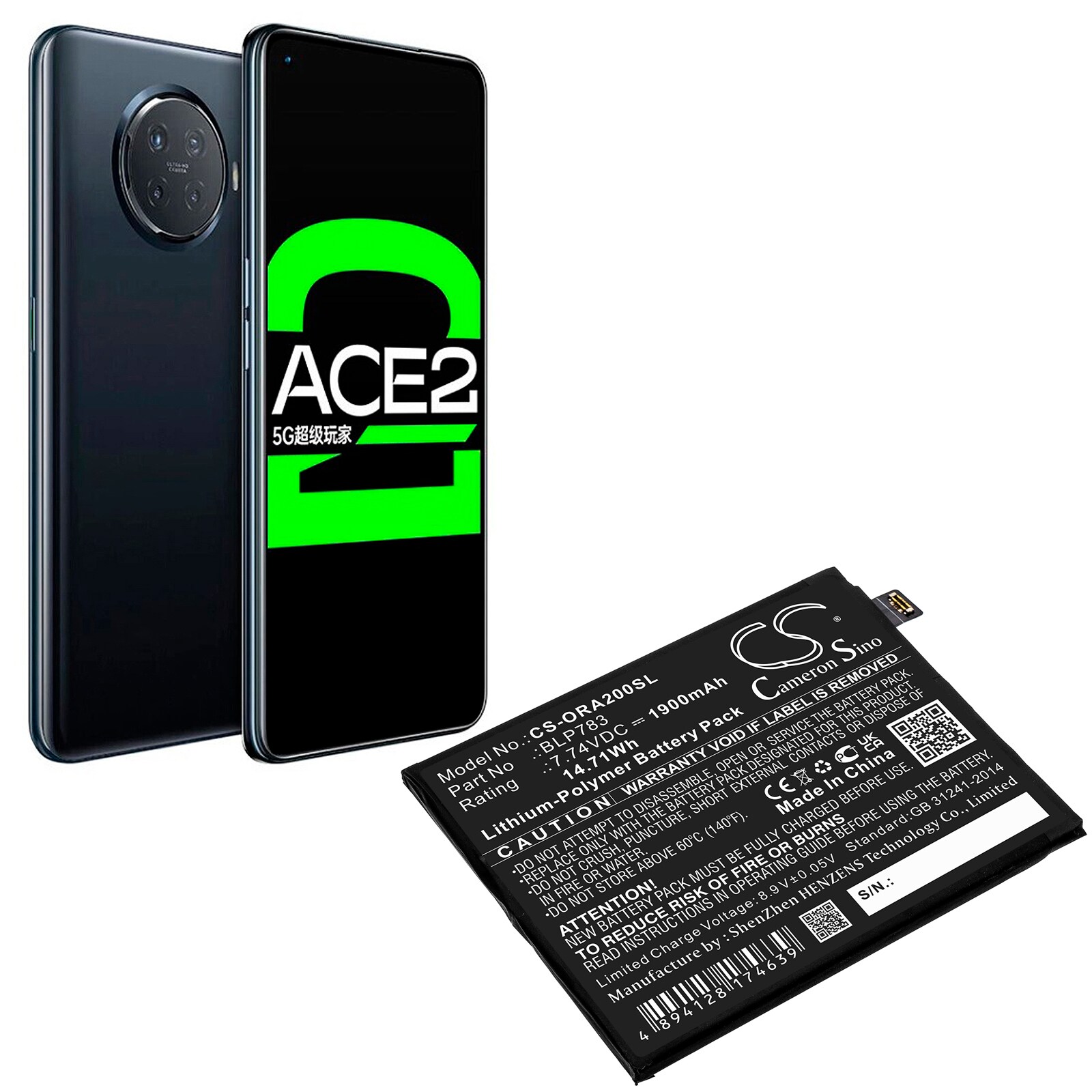 Batteri for SmartPhone, Mobil for OPPO Reno Ace2, Ace2 2020, PDHM00
