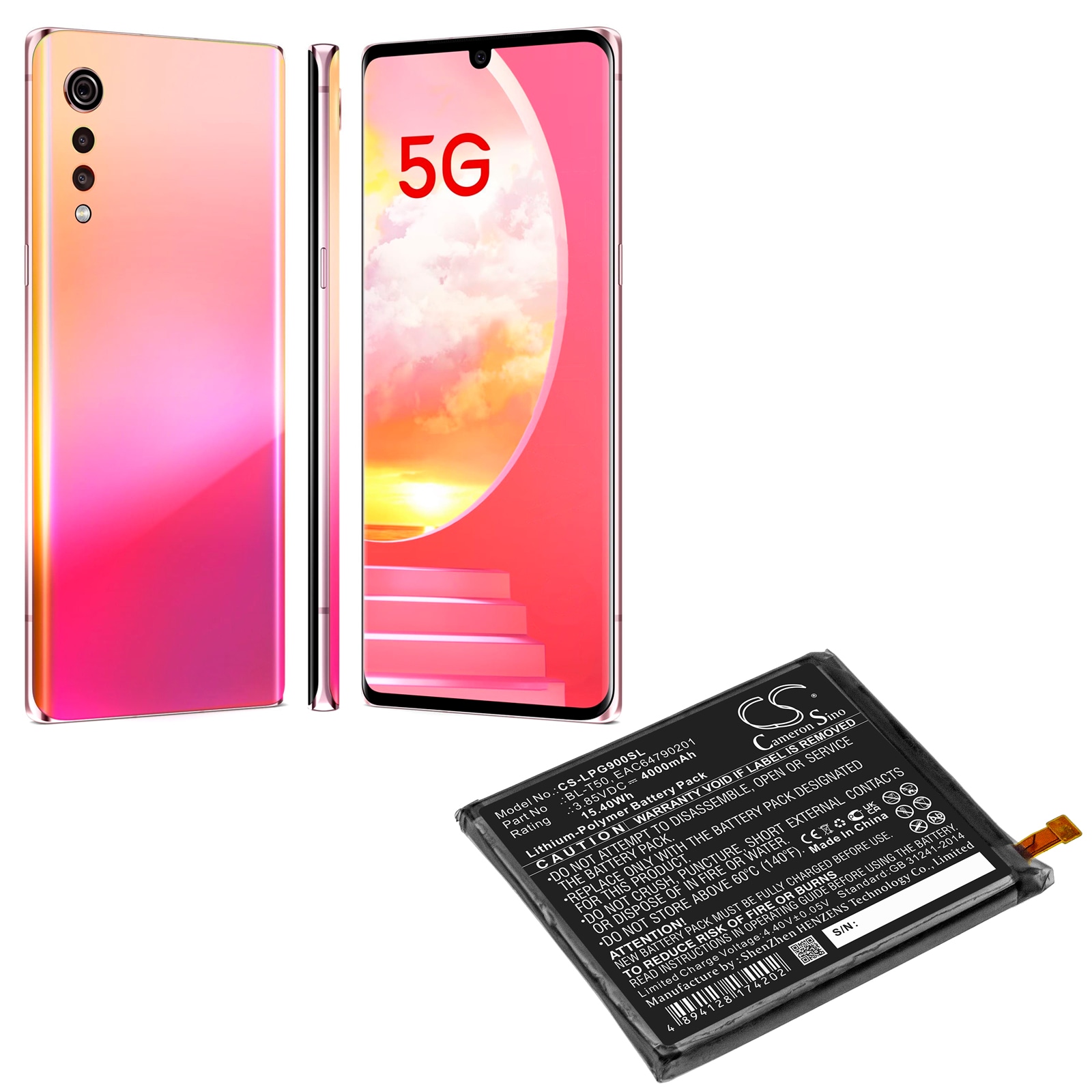 Batteri for SmartPhone, Mobil for $ 0000016n Velvet 5G, G900V, G900T og andre.