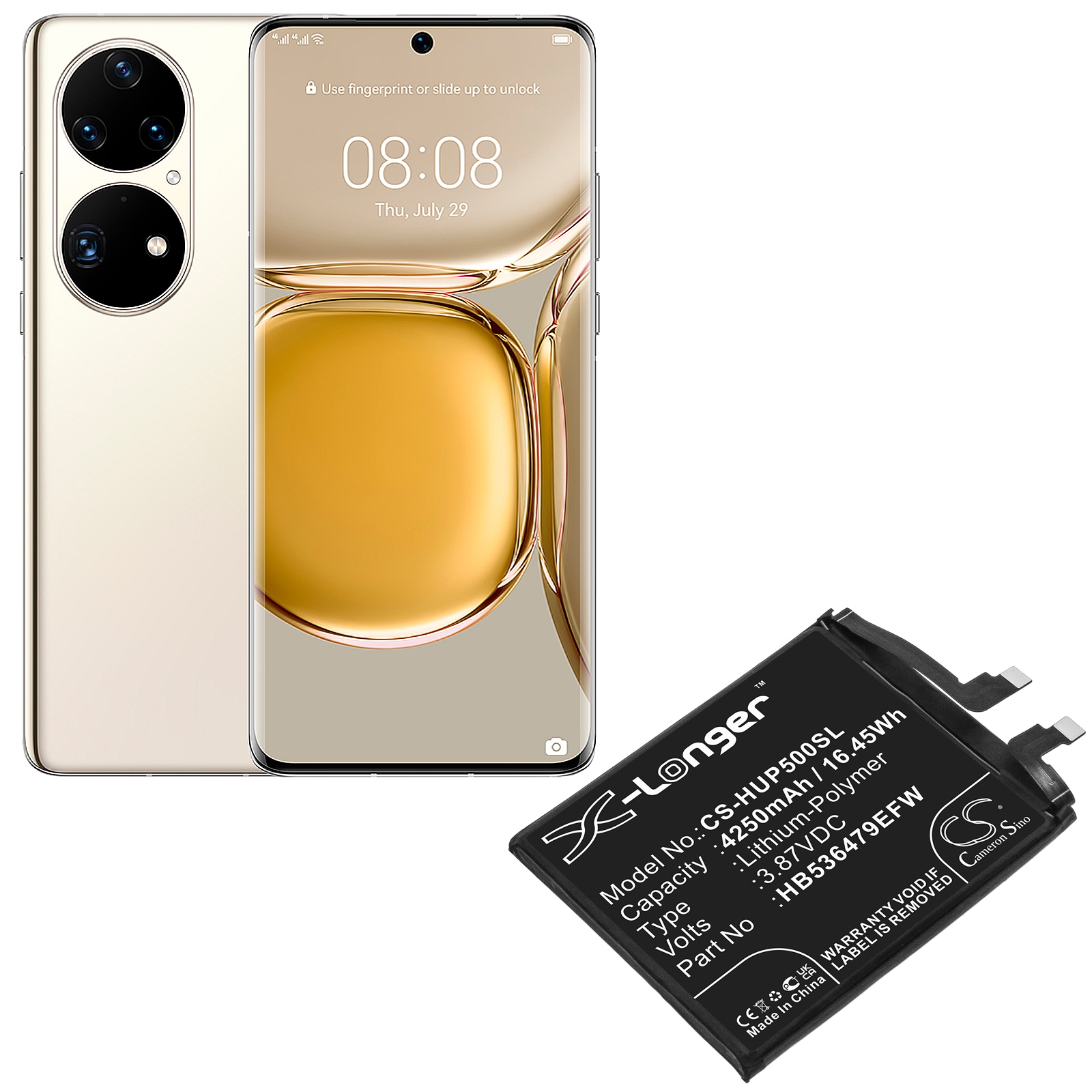Batteri for SmartPhone, mobil for Huawei P50 Pro, JAD-LX9, JAD-L09 og andre.