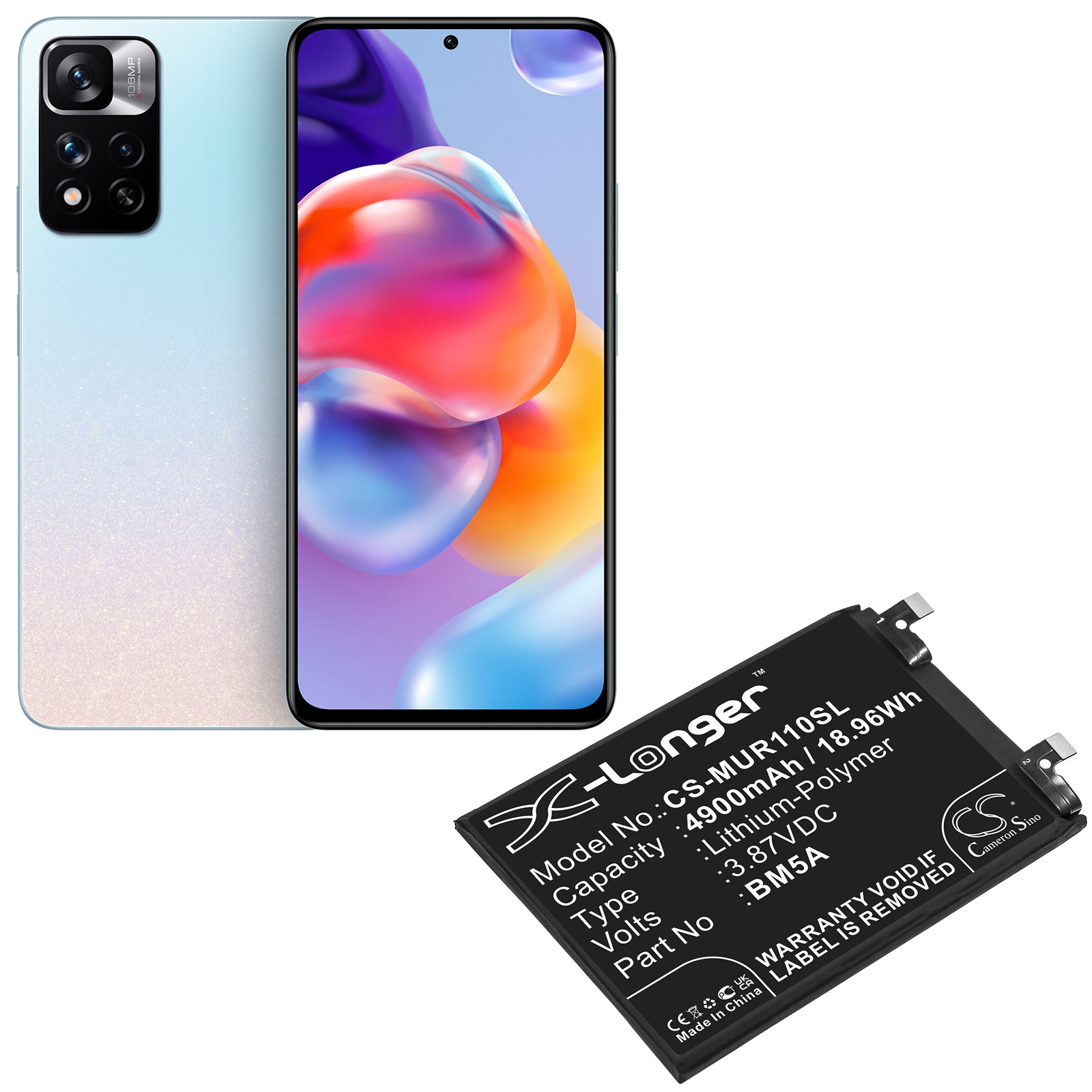 Batteri for SmartPhone, Mobil for Xiaomi Redmi Note 11 Pro, 21091116C, Note 11i 5G og andre.