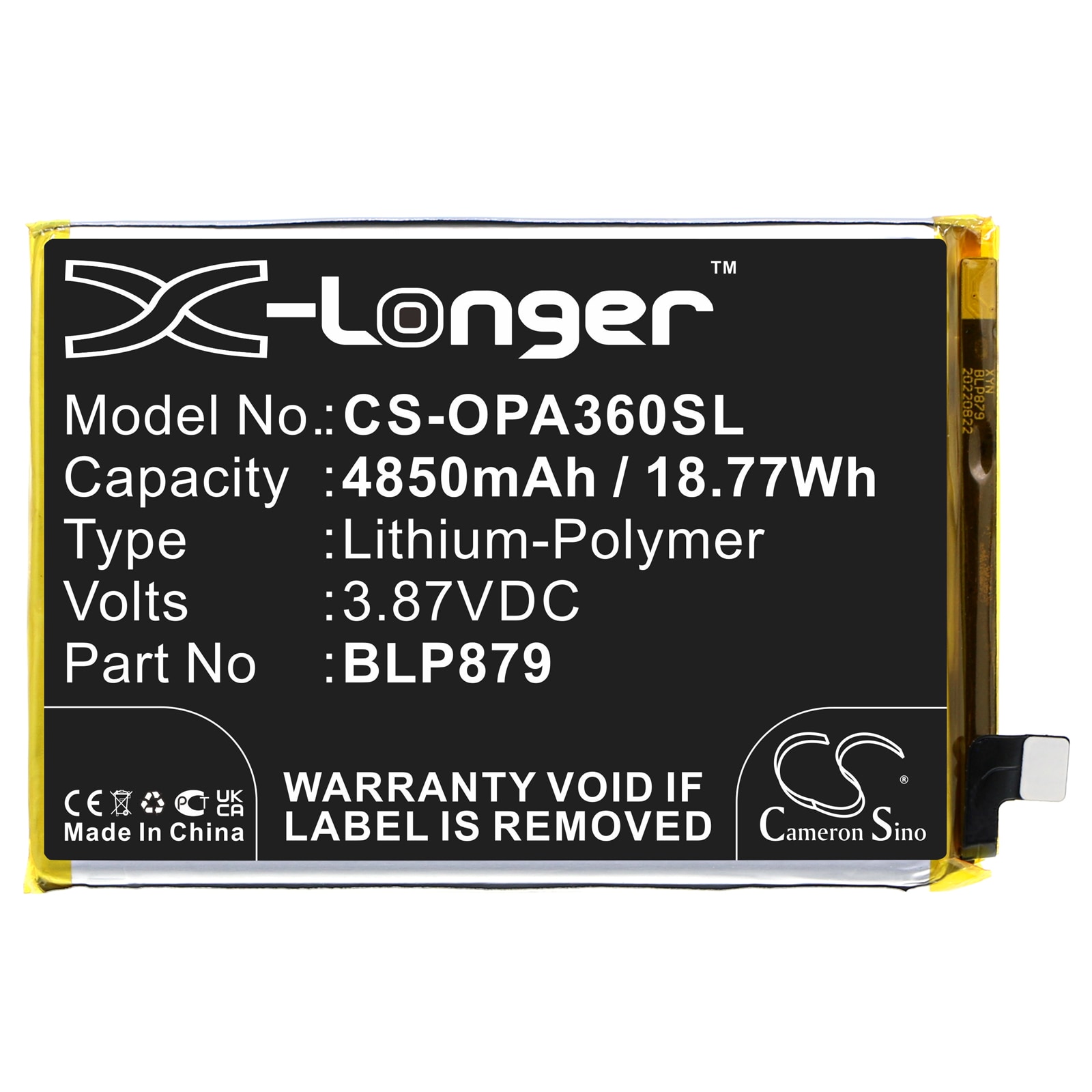 Batteri for smarttelefon, mobil for OPPO A36, PESM10, A36 2022