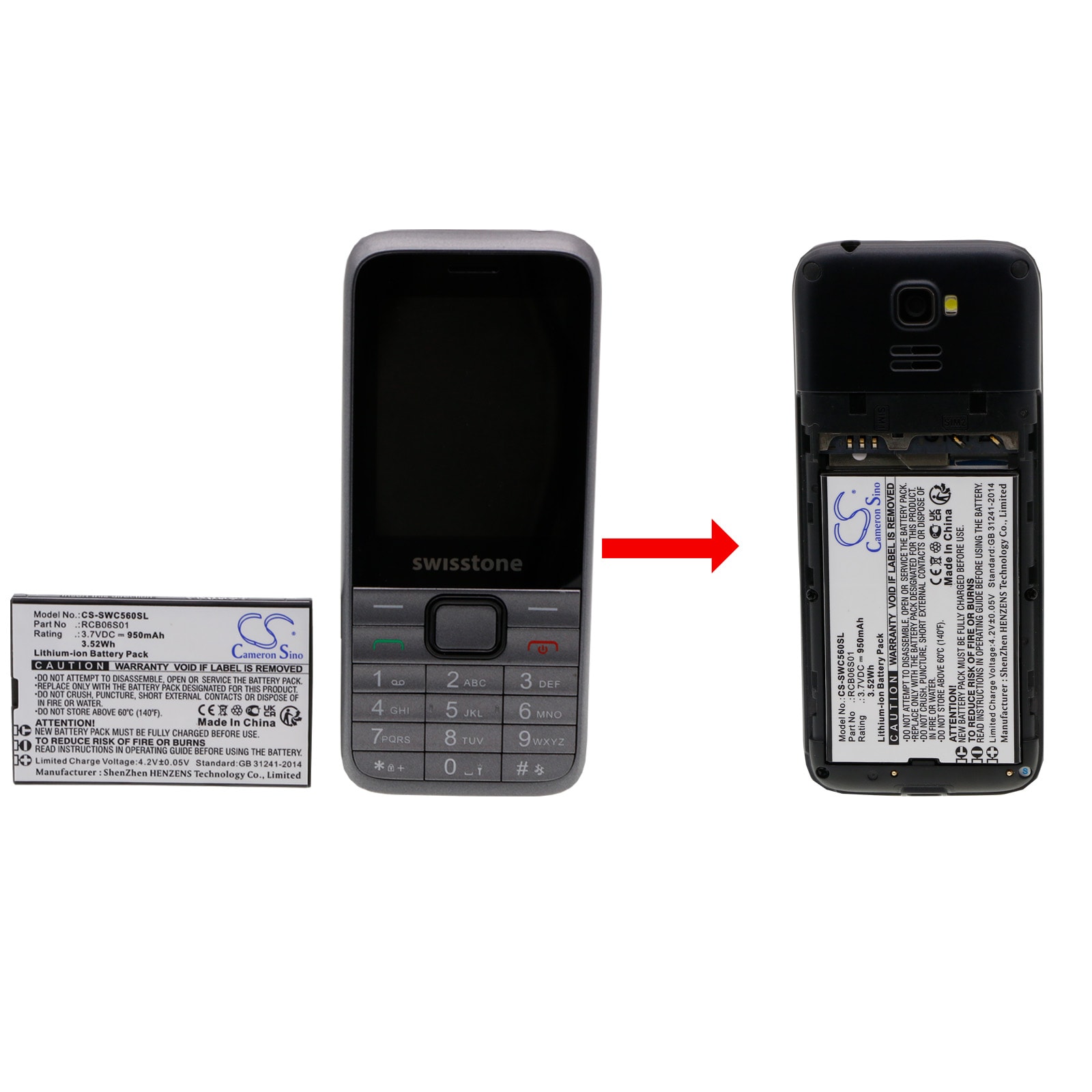 Batteri for SmartPhone, Mobil for Swisstone SC560