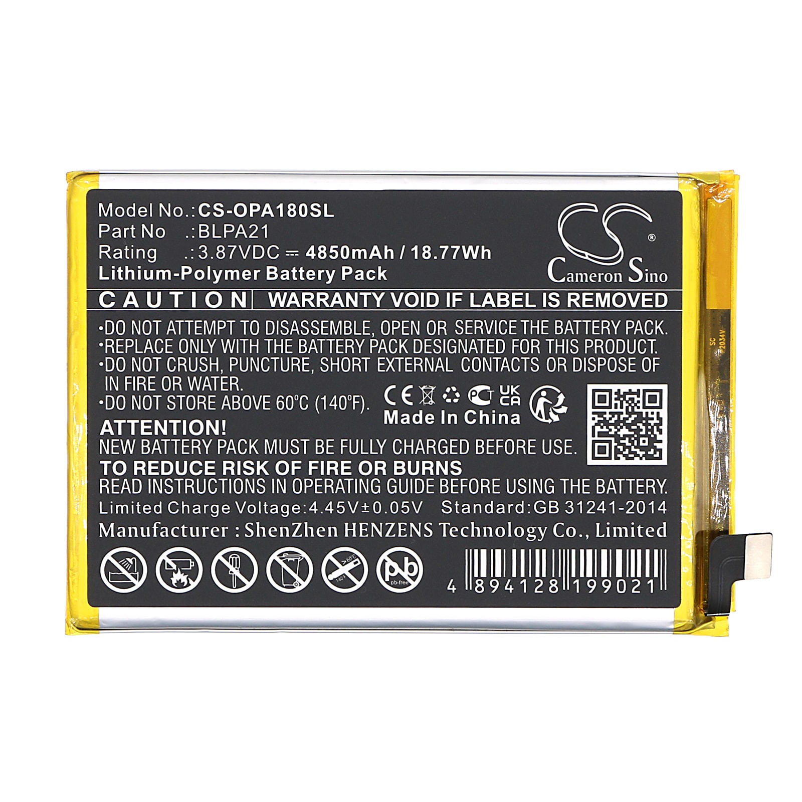 Batteri for smarttelefon, mobil for OPPO A18, CPH2591