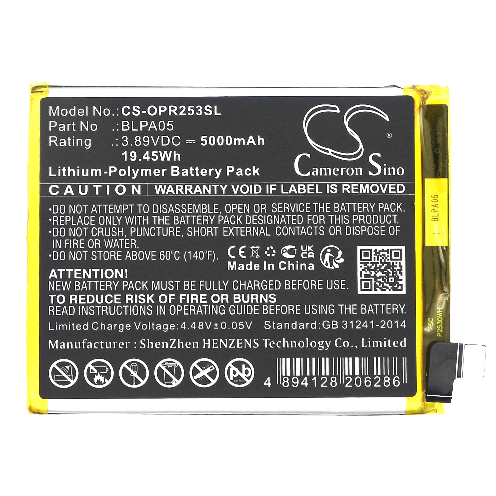 Batteri for smarttelefon, mobil for OPPO CPH2531, Reno 10 5G