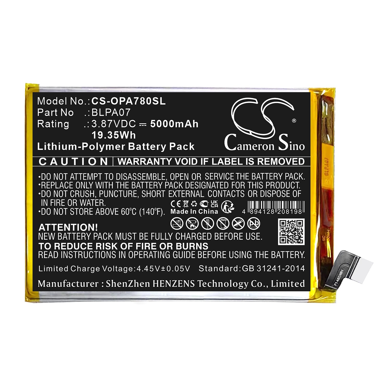 Batteri for smarttelefon, mobil for OPPO A78 4G, CPH2565